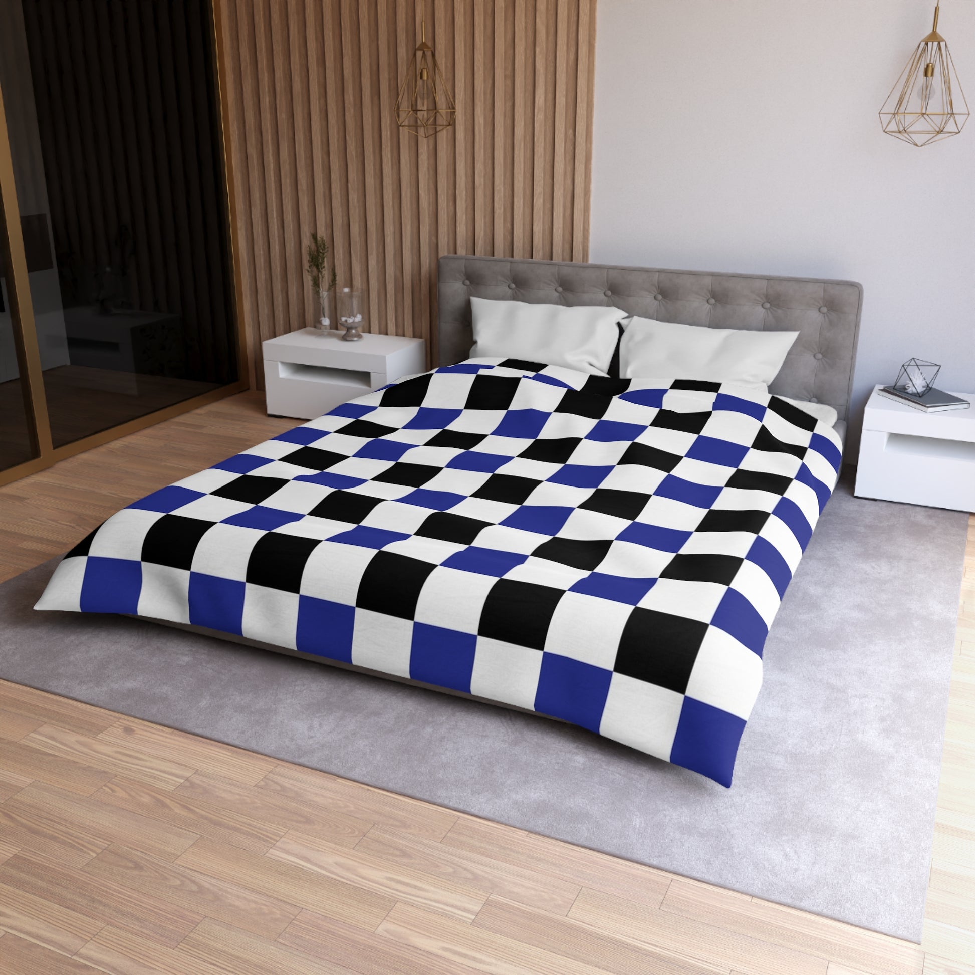 Checkerboard Blue White and Black Microfiber Duvet Cover, Artsulli - Art is Long, Life is Short, Home Decor, , , , , , , 