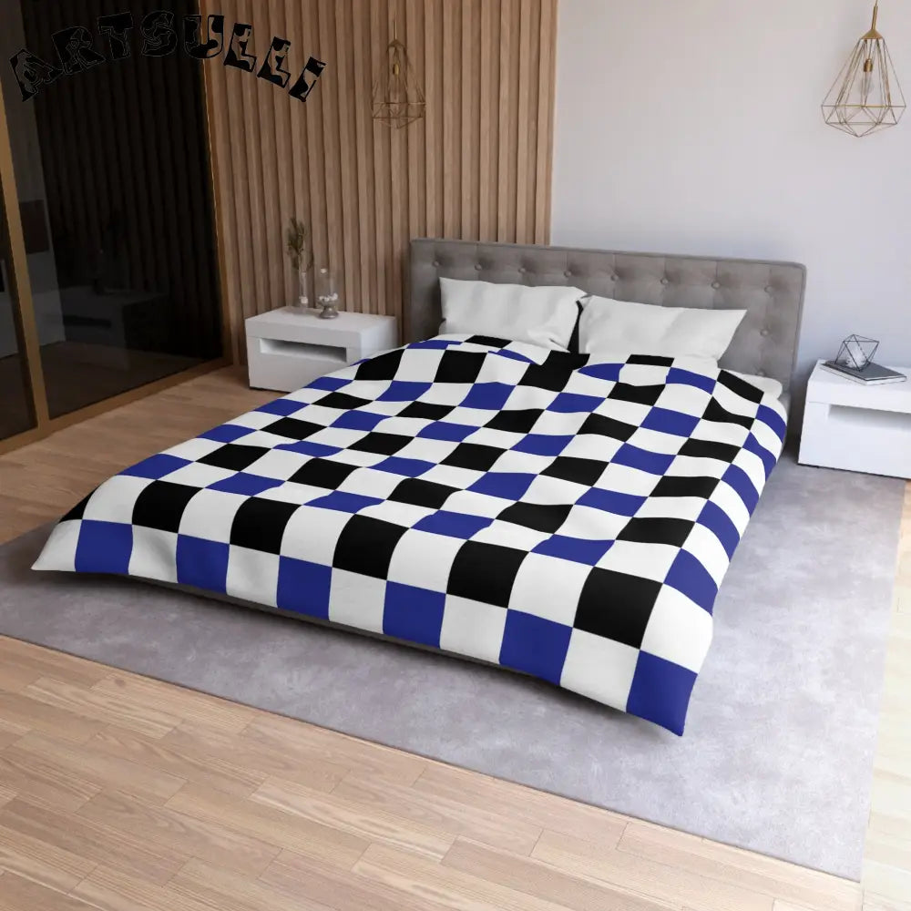 JAKKOUTTHEBXX Checkerboard Blue White and Black Microfiber Duvet