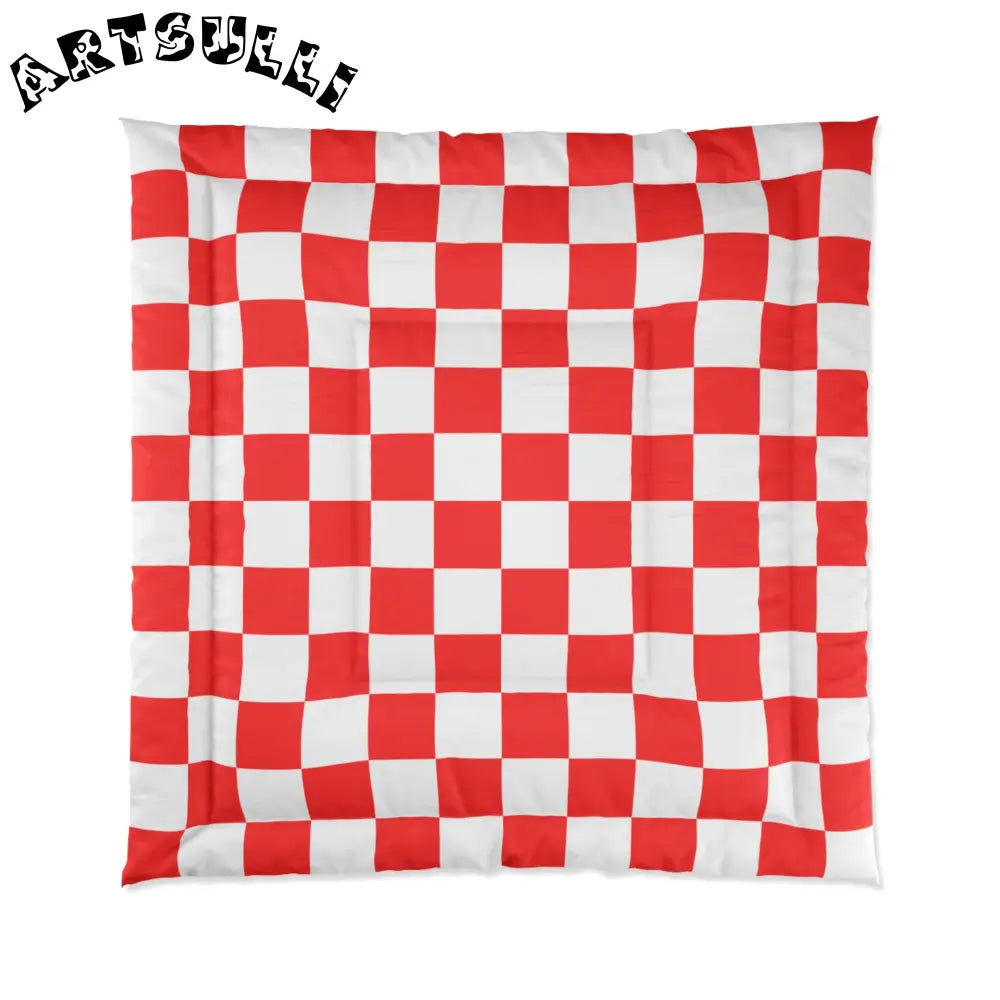 JAKKOUTTHEBXX Checkerboard Red and White Comforter JAKKOUTTHEBXX