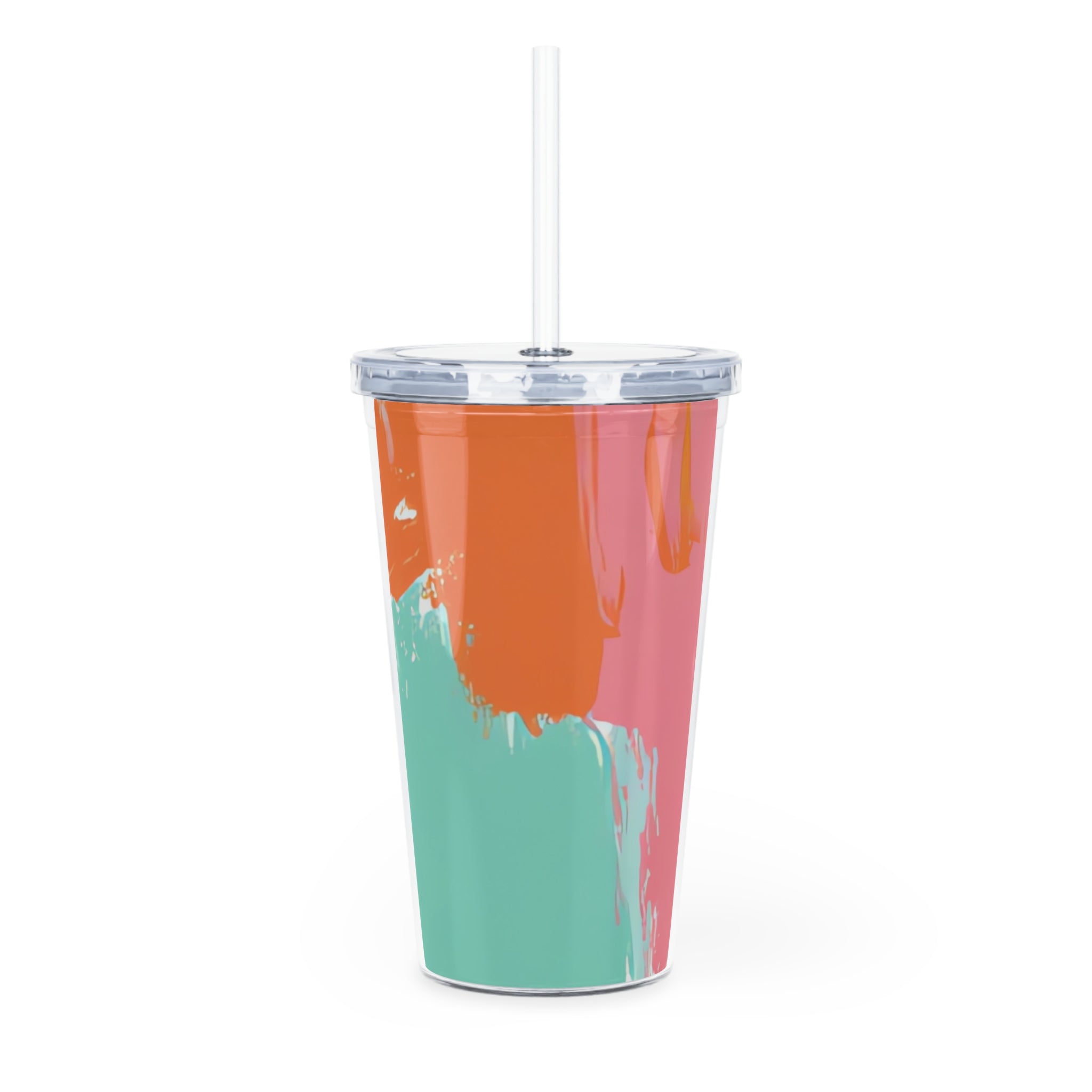 Preppy Pixel Bloom Plastic Tumbler with Straw, Artsulli - Art is Long, Life is Short, Mug, , , , , , , 