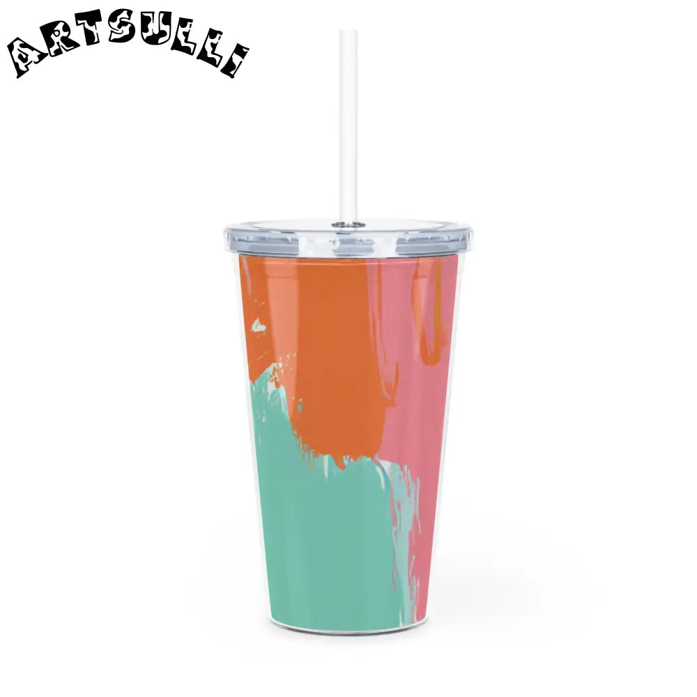 JAKKOUTTHEBXX Preppy Pixel Bloom Plastic Tumbler with Straw