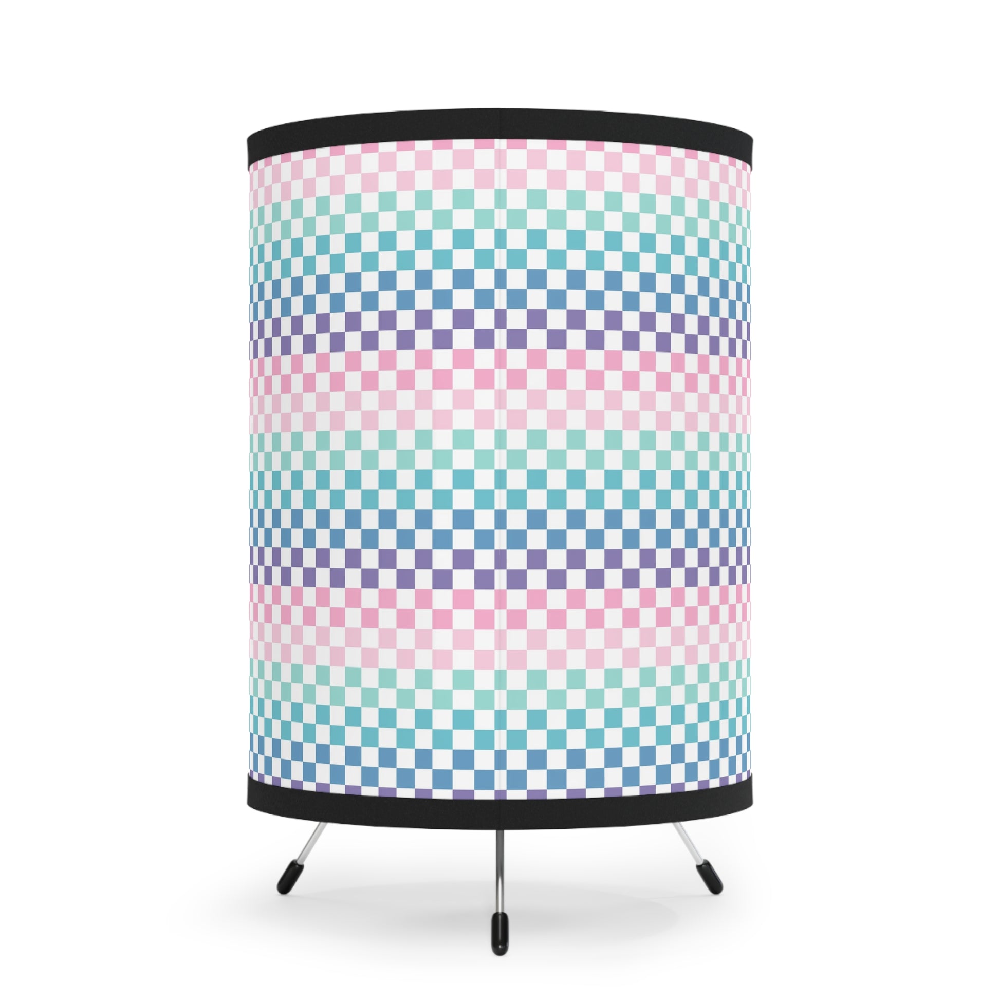 Vaporwave Rainbow  Checkerboard Multi-Color Tripod Lamp with High-Res Printed Shade, US\CA plug, Artsulli - Art is Long, Life is Short, Home Decor, , , , , , , 