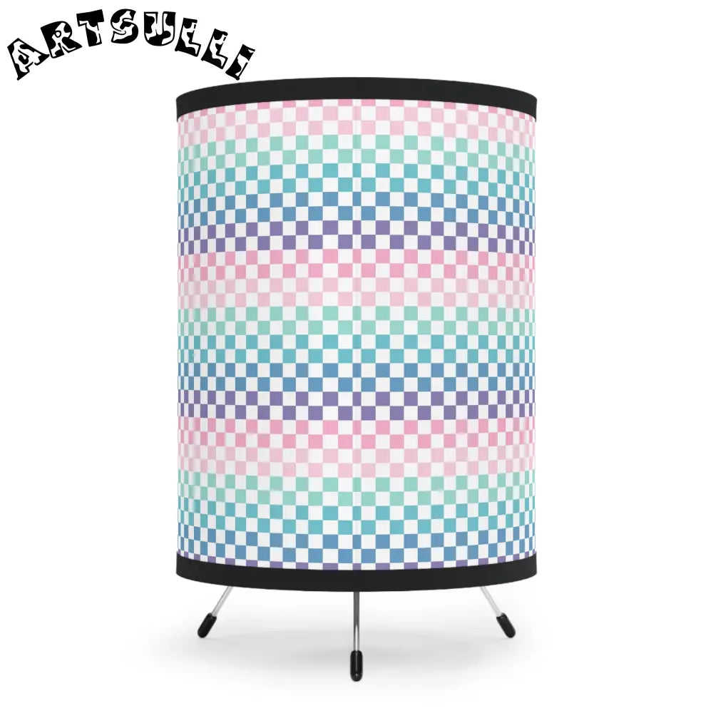 JAKKOUTTHEBXX Vaporwave Rainbow Checkerboard Multi-Color Tripod Lamp