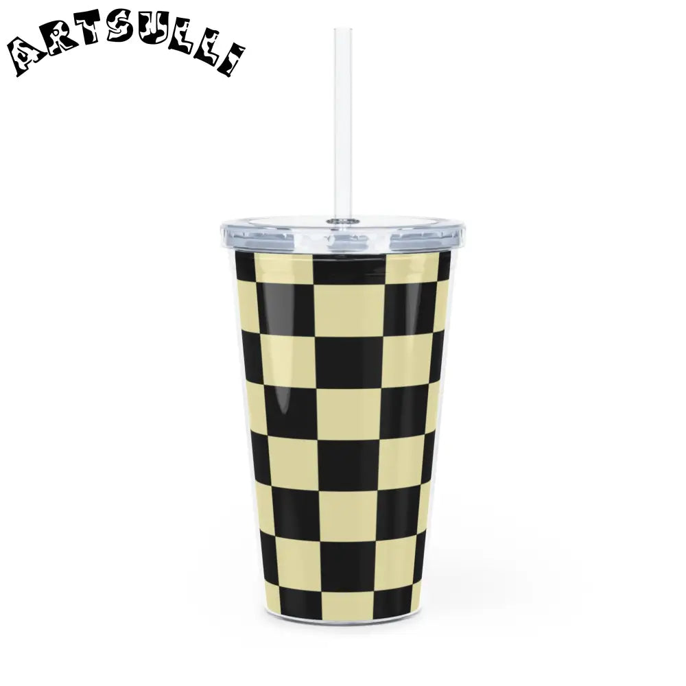 JAKKOUTTHEBXX Checkerboard Black and Yellow Plastic Tumbler