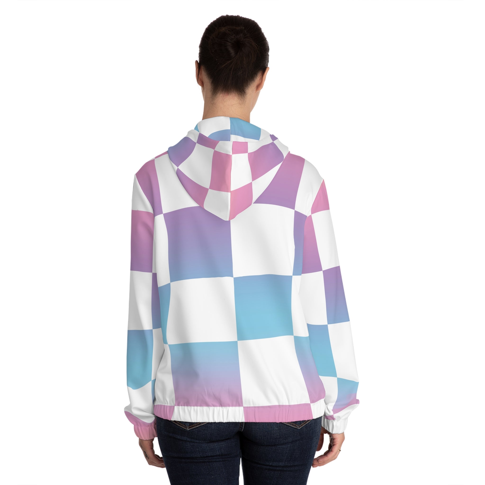 Vaporwave Check Women’s Full-Zip Hoodie (AOP), Artsulli - Art is Long, Life is Short, All Over Prints, , , , , , , 