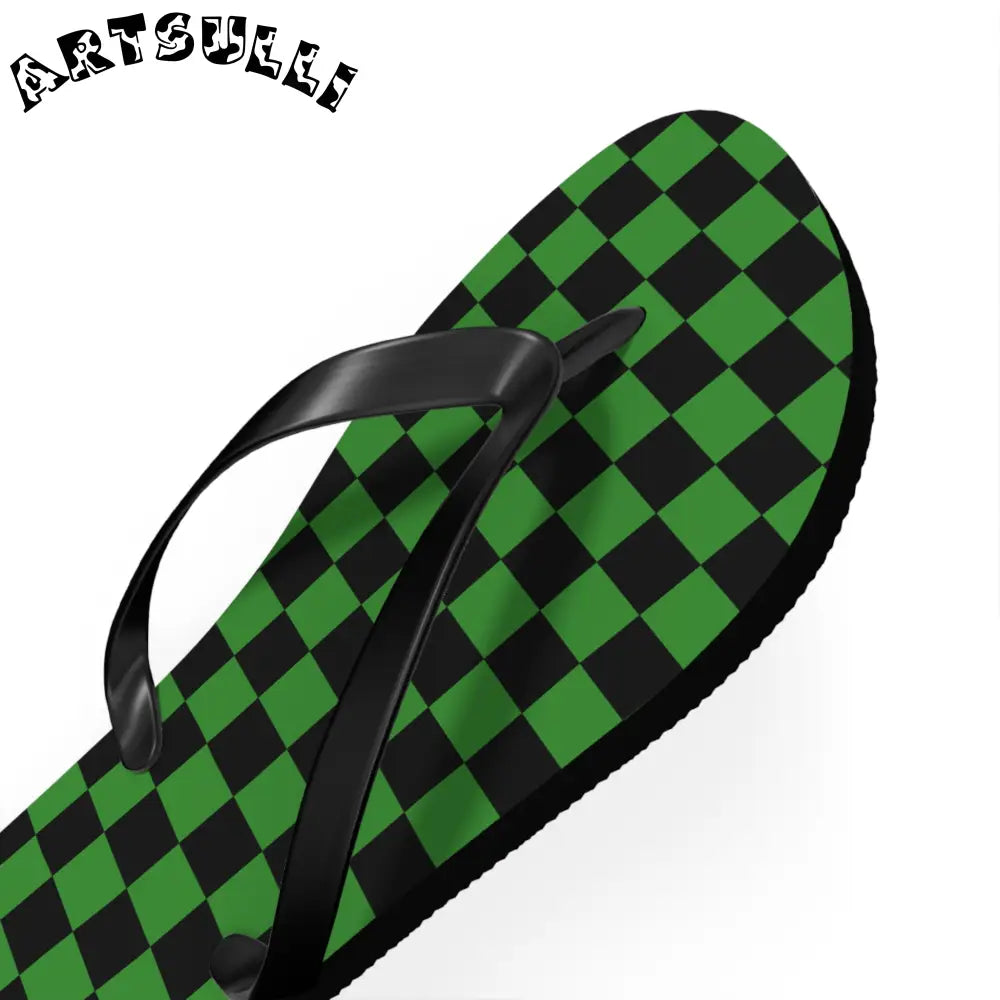 JAKKOUTTHEBXX Checkerboard Green and Black Flip Flops JAKKOUTTHEBXX
