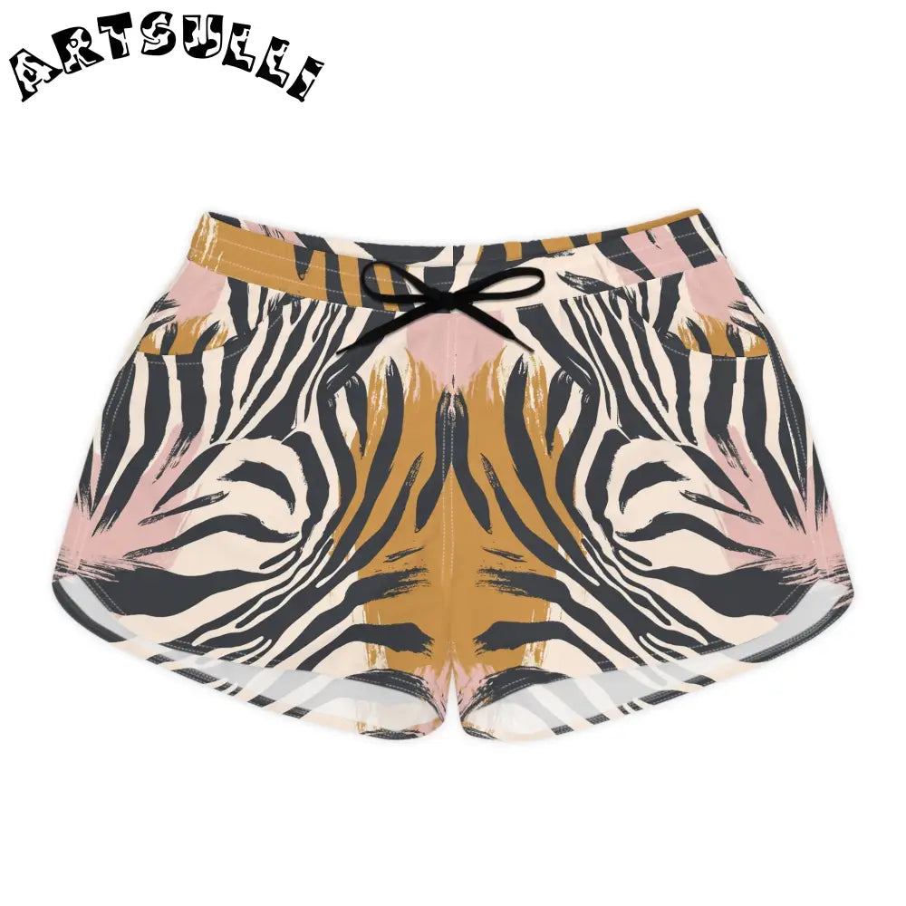 JAKKOUTTHEBXX Womens Art Printed Zebra Drawstring Shorts