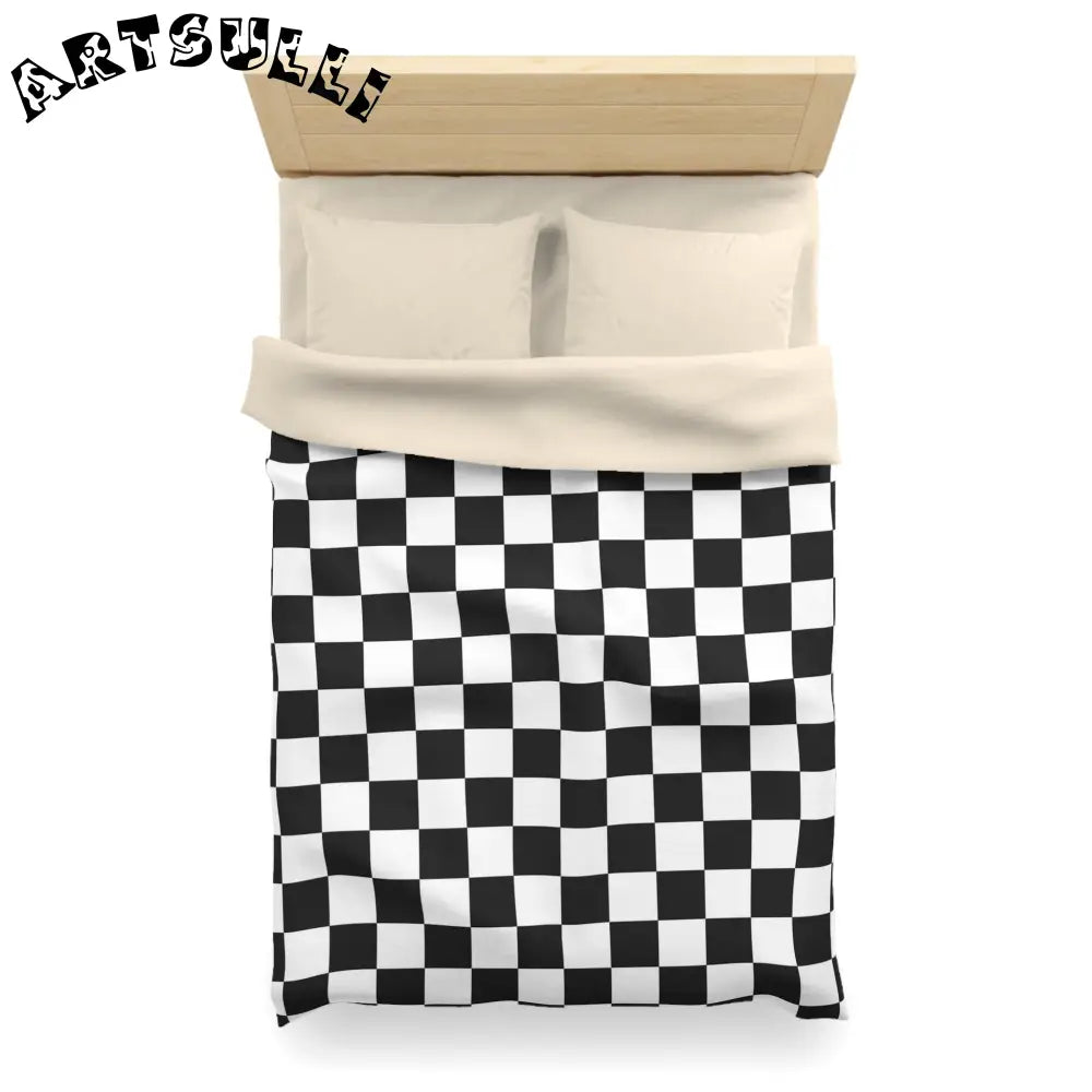 JAKKOUTTHEBXX Checkerboard White and Black Microfiber Duvet Cover