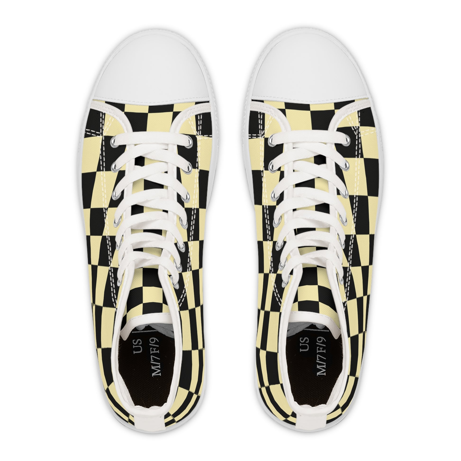 Checkerboard Black and Yellow Women's High Top Sneakers, Artsulli - Art is Long, Life is Short, Shoes, , , , , , , 