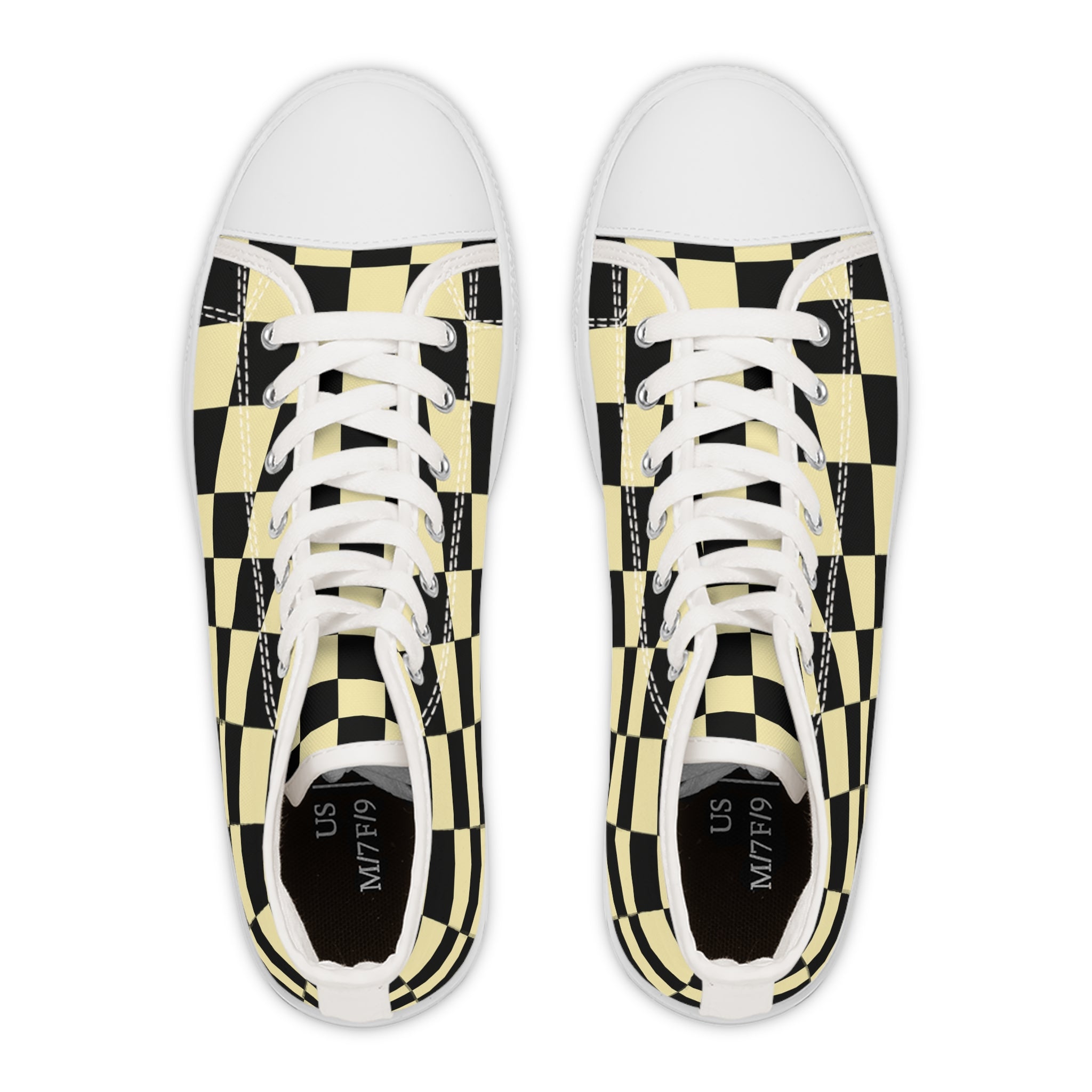 Checkerboard Black and Yellow Women's High Top Sneakers, Artsulli - Art is Long, Life is Short, Shoes, , , , , , , 
