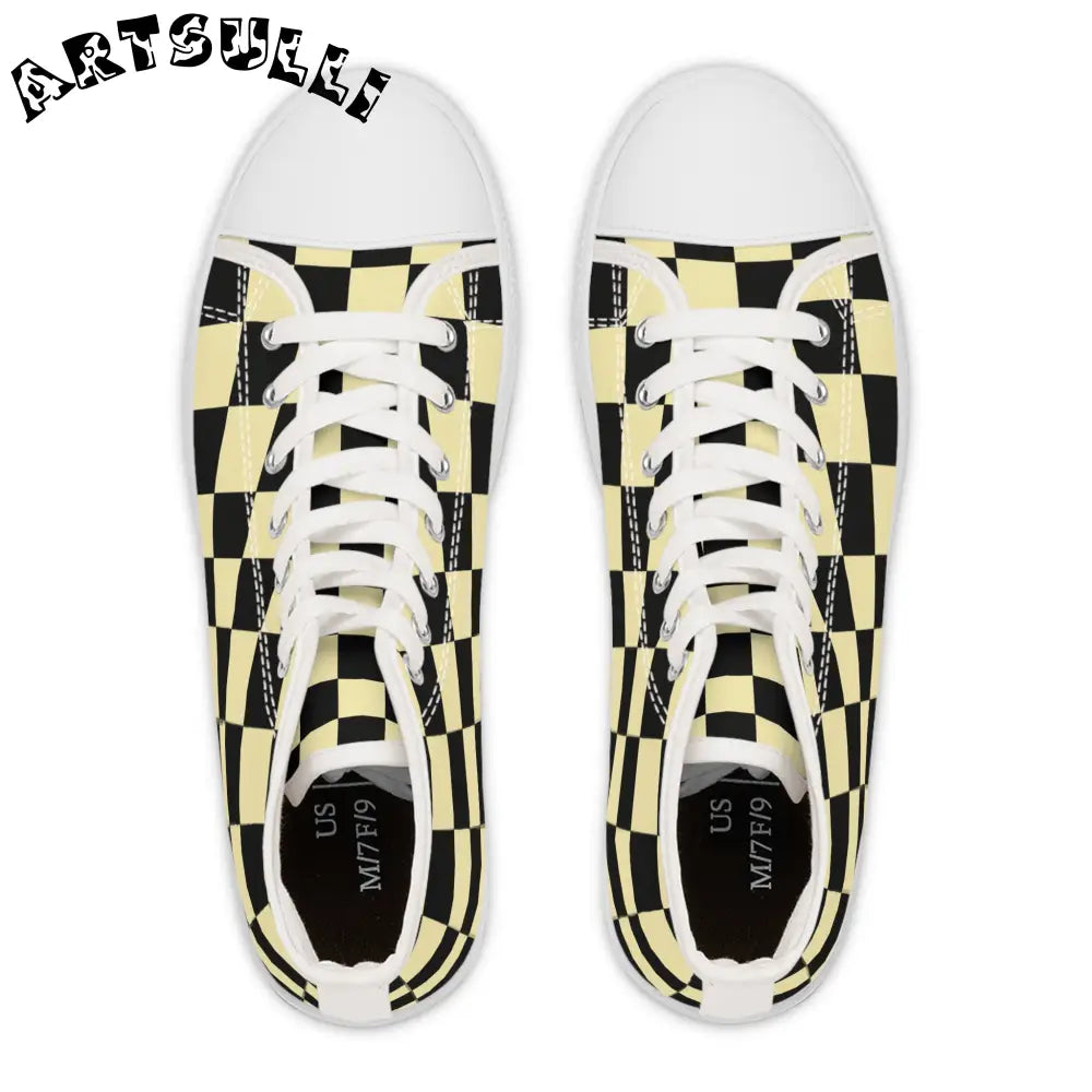 JAKKOUTTHEBXX Checkerboard Black and Yellow Women’s High Top