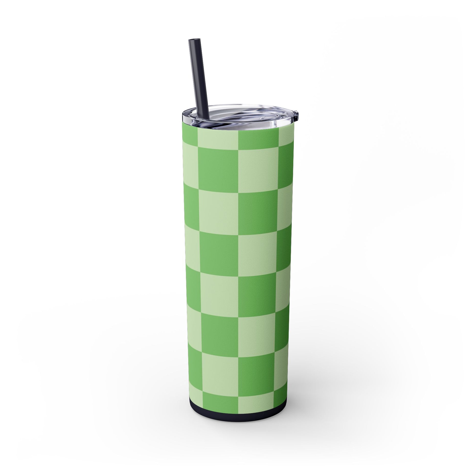 Checkerboard Green Skinny Tumbler with Straw, 20oz, Artsulli - Art is Long, Life is Short, Mug, , , , , , , 