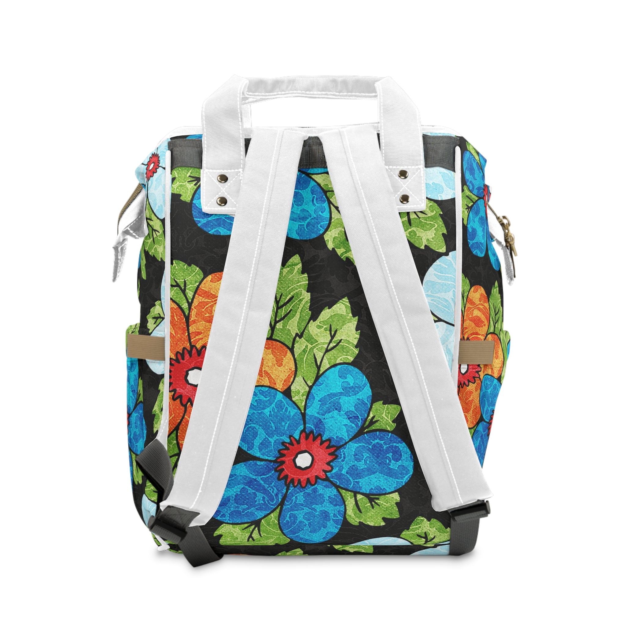 Groovy Black Floral Kl Multifunctional Diaper Backpack, Artsulli - Art is Long, Life is Short, Bags, , , , , , , 