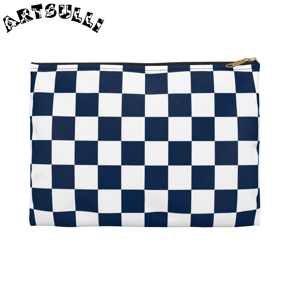 JAKKOUTTHEBXX Checkerboard White and Navy Blue Accessory Pouch