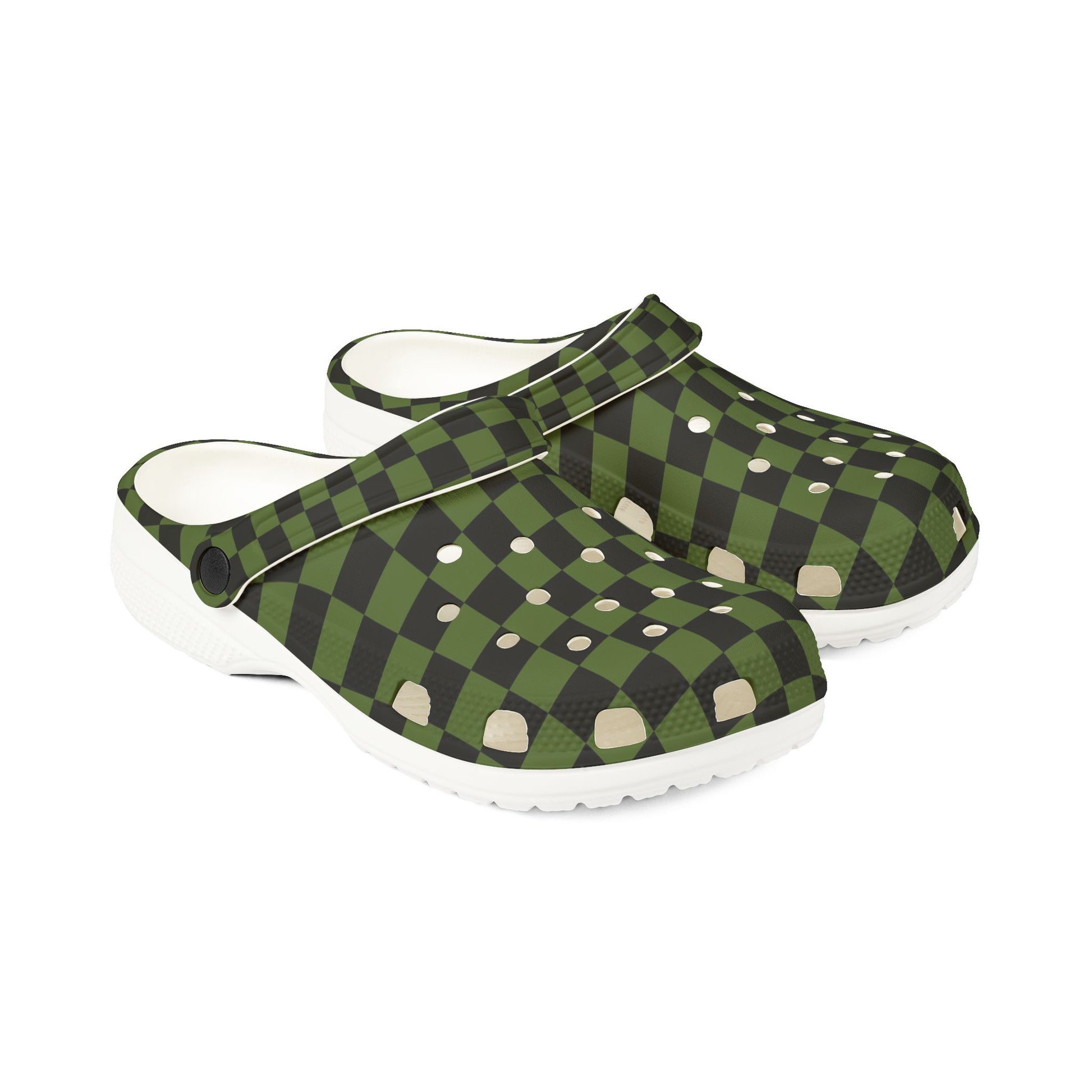 Checkerboard Olive Green and Black EVA Foam Rubber Shoes (AOP), Artsulli - Art is Long, Life is Short, Shoes, , , , , , , 