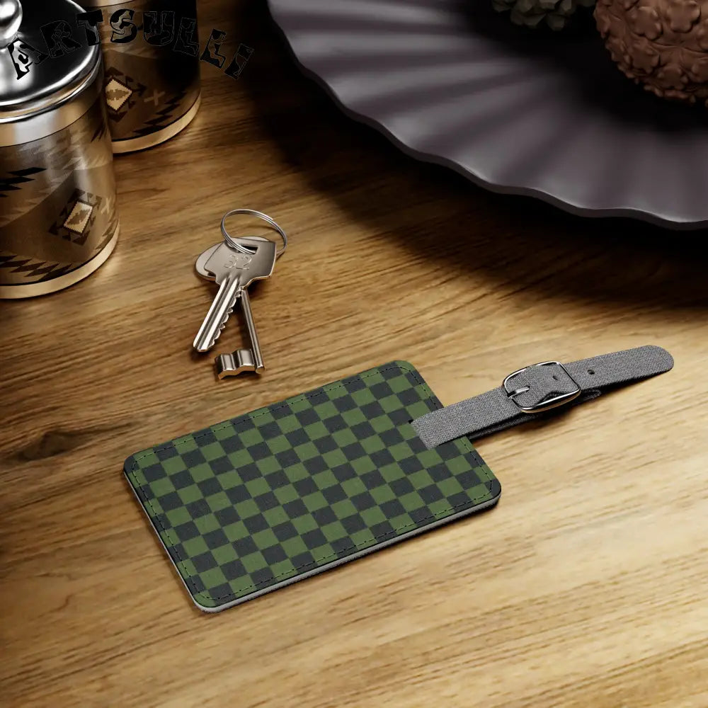 JAKKOUTTHEBXX Checkerboard Olive Green and Black Saffiano Polyester