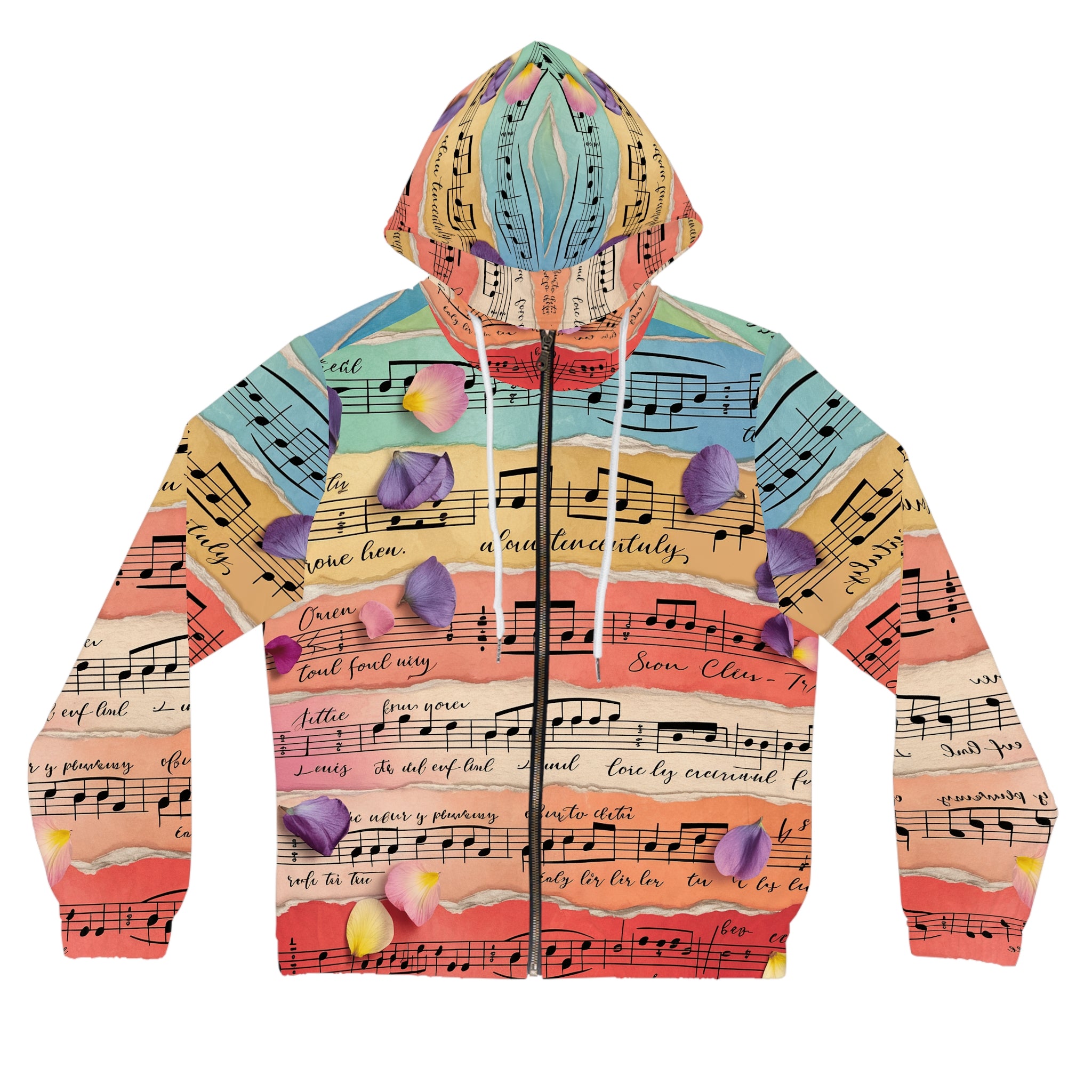 Torn Type Beat Sheet Music Multi-Color Women’s Full-Zip Hoodie (AOP), Artsulli - Art is Long, Life is Short, All Over Prints, Size, XS, Color, White, , , 18303705552077265356