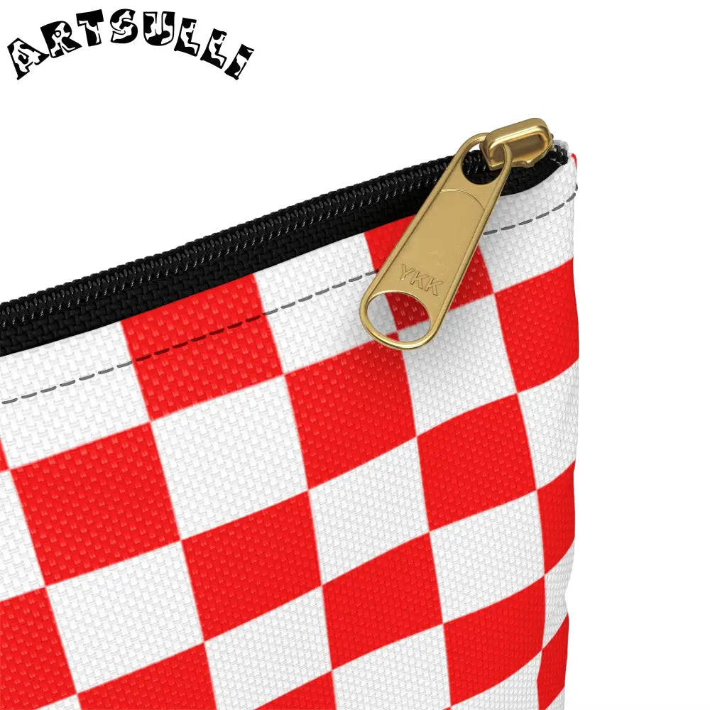 JAKKOUTTHEBXX Checkerboard Red and White Accessory Pouch