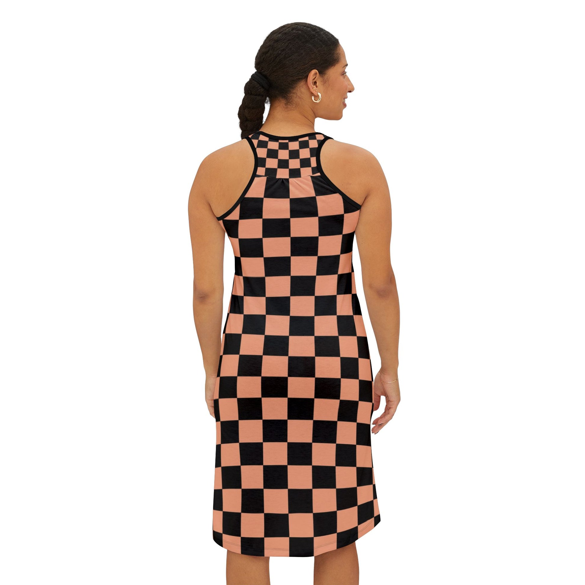 Checkerboard Soft Orange and Black Women's Racerback Dress (AOP), Artsulli - Art is Long, Life is Short, Tank Top, , , , , , , 