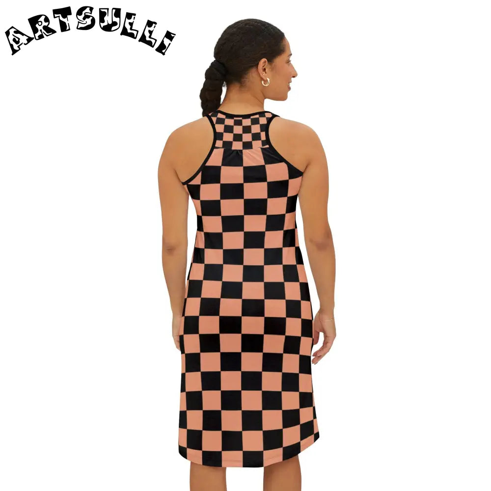 JAKKOUTTHEBXX Checkerboard Soft Orange and Black Women’s Racerback