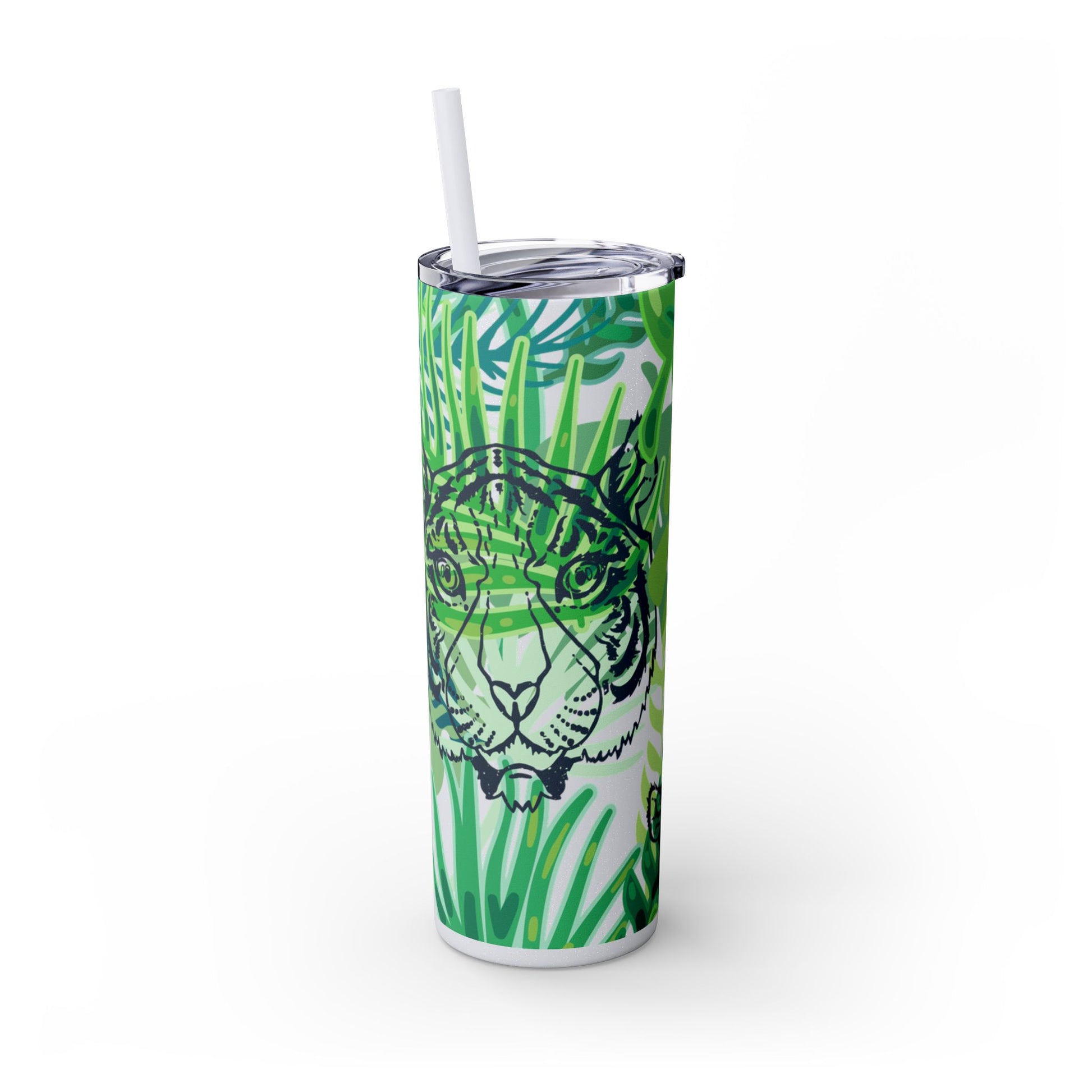 Tropical Jungle Tigers Green Skinny Tumbler with Straw, 20oz, Artsulli - Art is Long, Life is Short, Mug, , , , , , , 