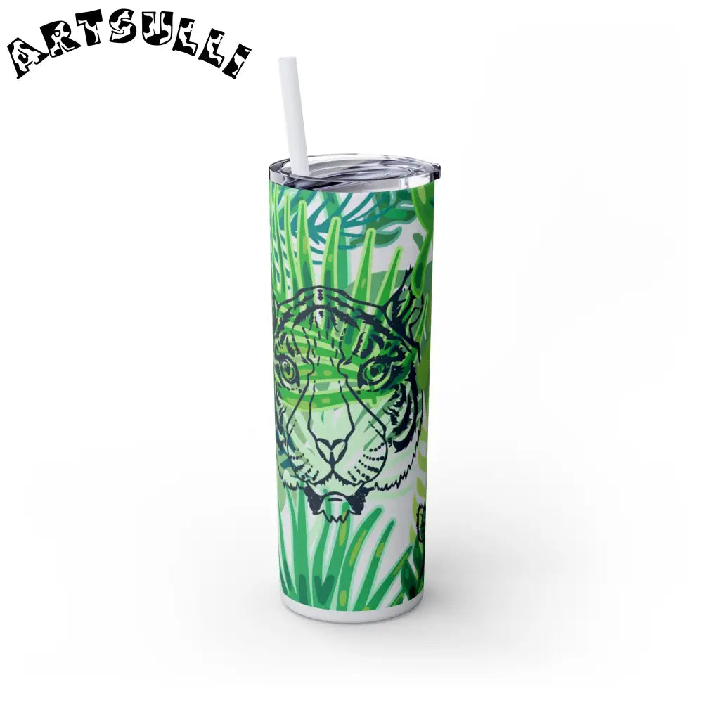 JAKKOUTTHEBXX Tropical Jungle Tigers Green Skinny Tumbler with Straw