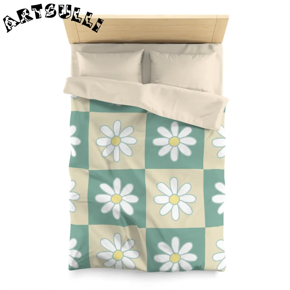 JAKKOUTTHEBXX Retro Daisy Checkerboard Green and Tan Microfiber