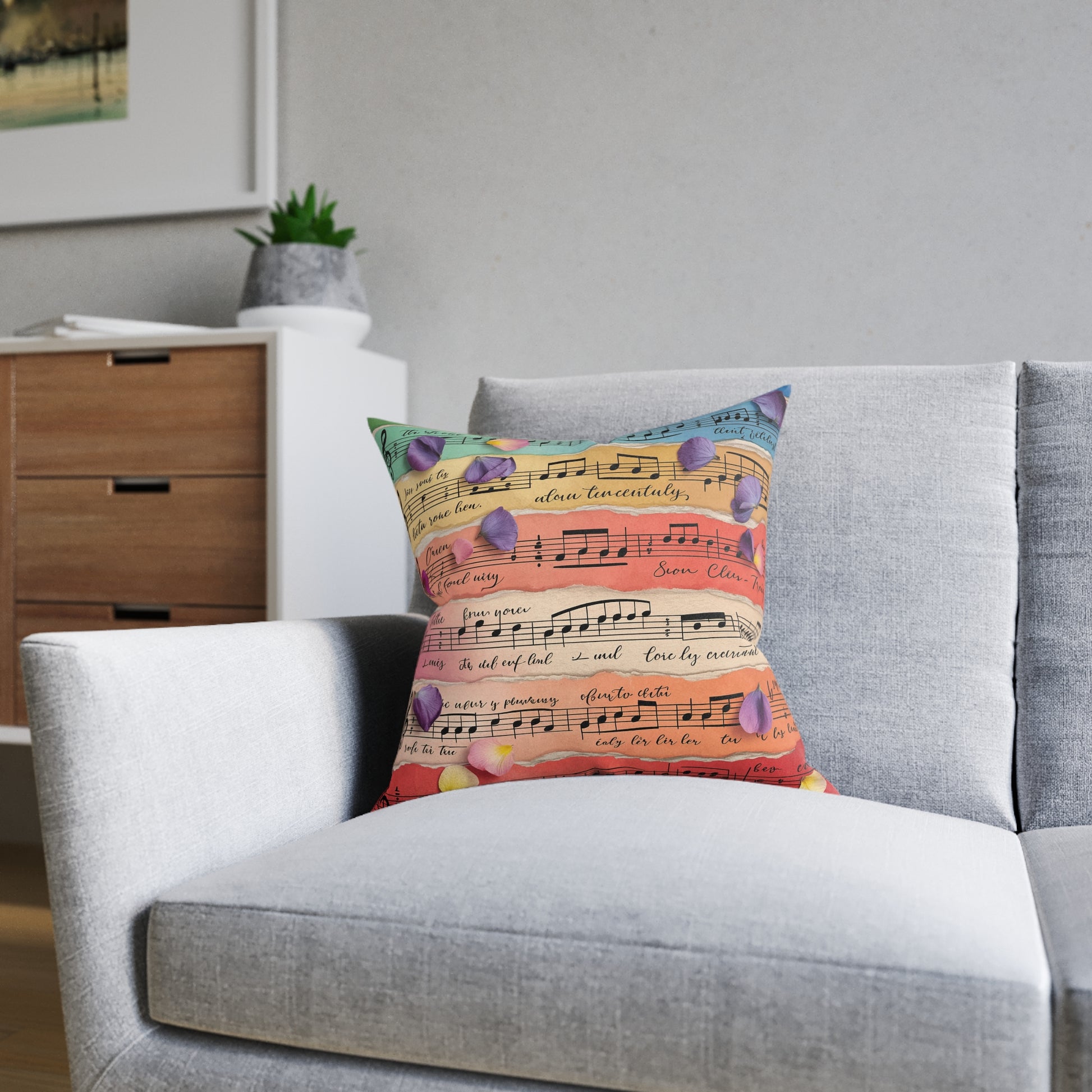 Torn Type Beat Sheet Music Multi-Color Square Pillow, Artsulli - Art is Long, Life is Short, Home Decor, , , , , , , 
