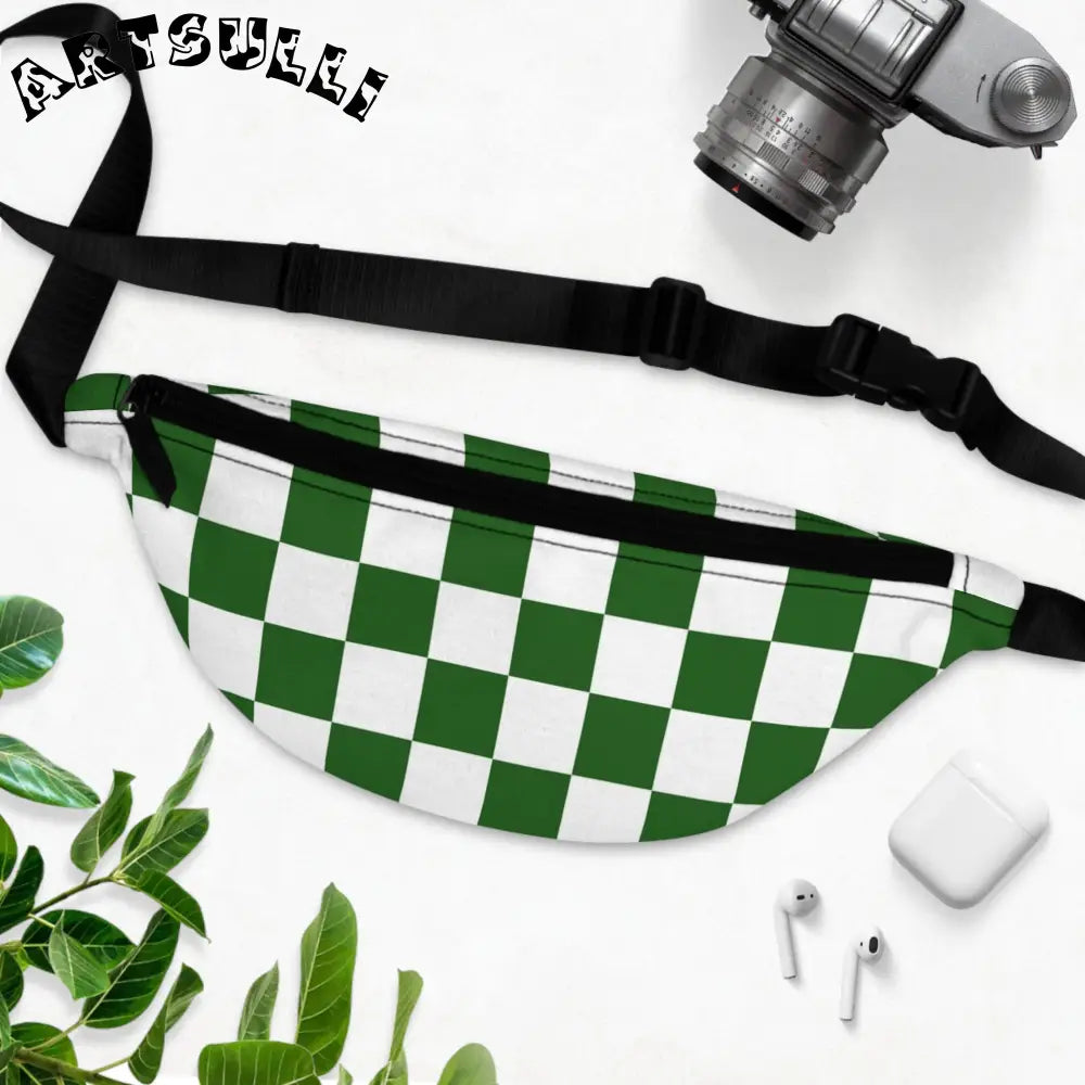 JAKKOUTTHEBXX Checkerboard White and Dark Green Fanny Pack