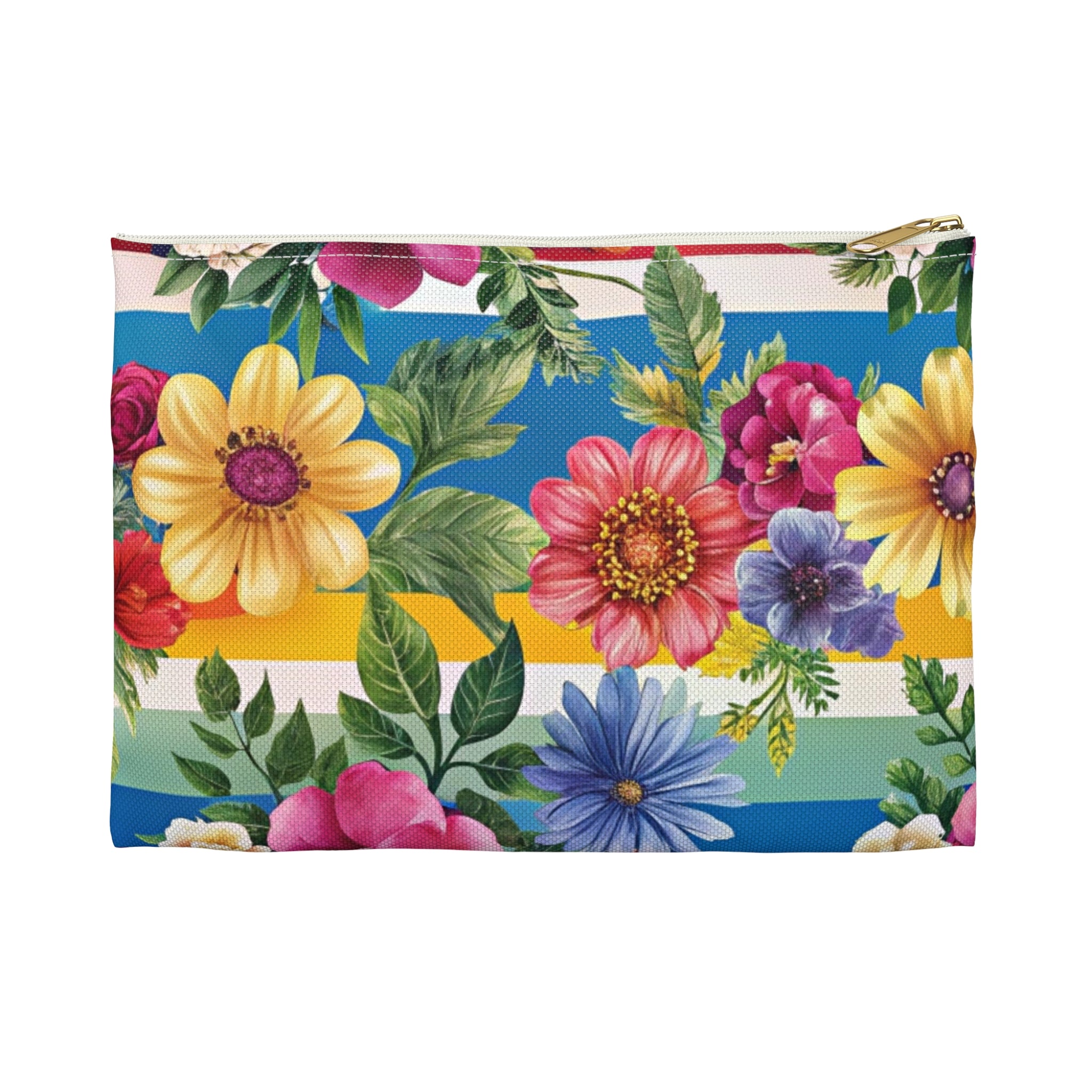 Floral Stripe 4K II Accessory Pouch, Artsulli - Art is Long, Life is Short, Bags, Size, Small, Color, White zipper, , , 29624337557434616430
