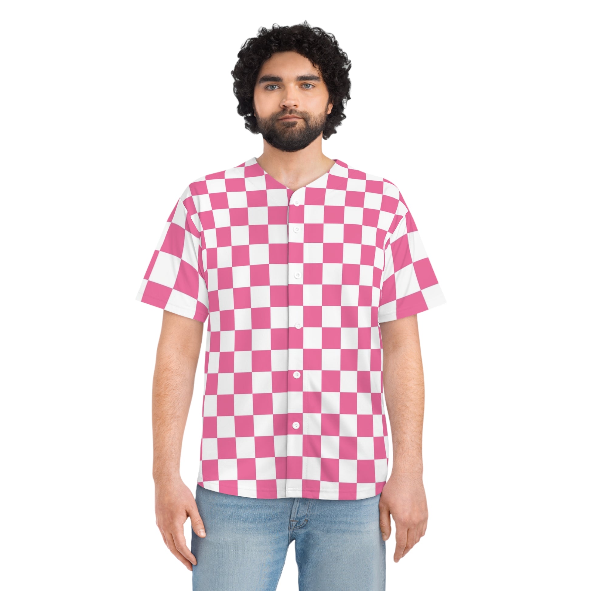 Yuyushiki Pink Check Men's Baseball Jersey (AOP), Artsulli - Art is Long, Life is Short, All Over Prints, , , , , , , 