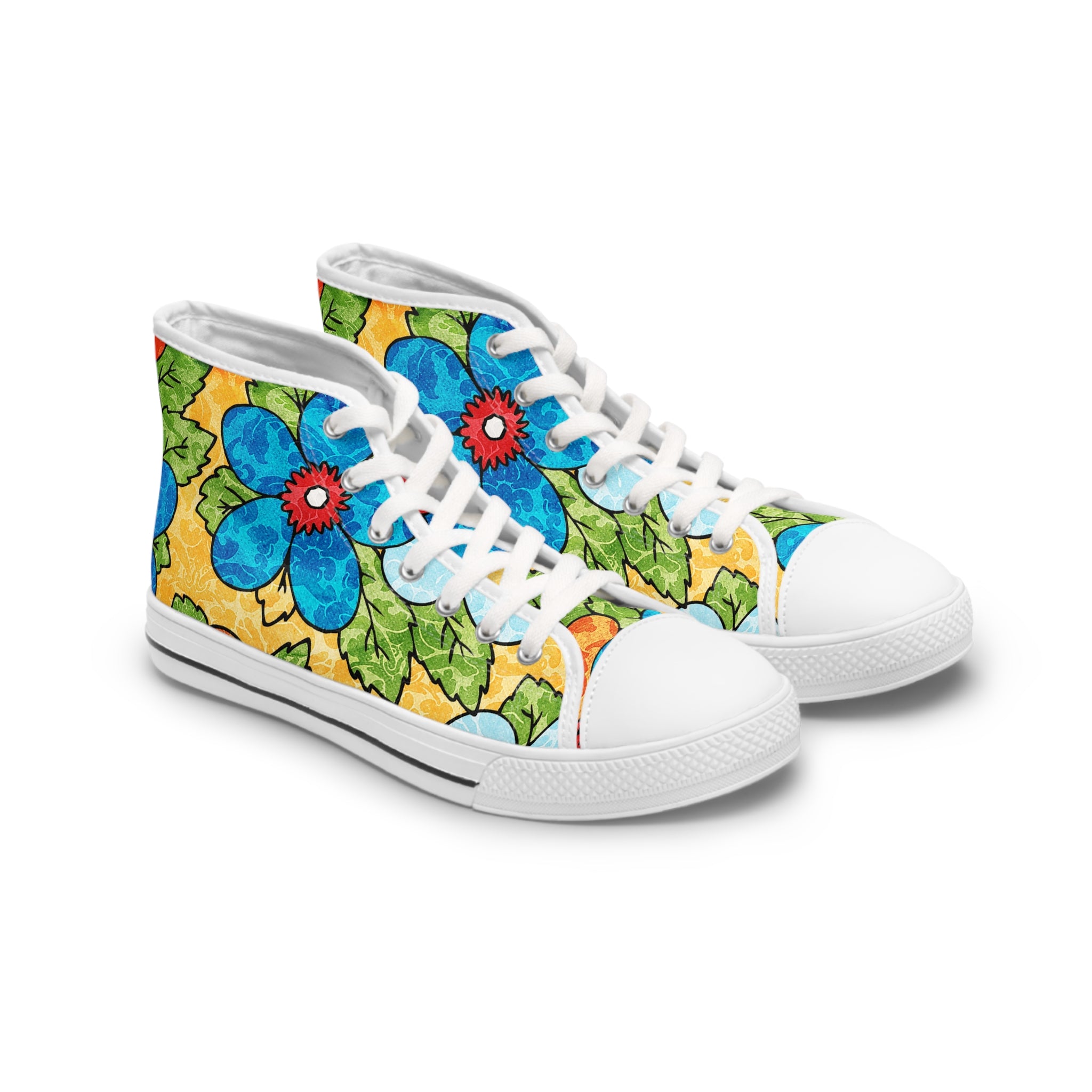Groovy Yellow Floral Kl II Women's High Top Sneakers, Artsulli - Art is Long, Life is Short, Shoes, Size, US 5.5, Color, White sole, , , 54515204689049089319