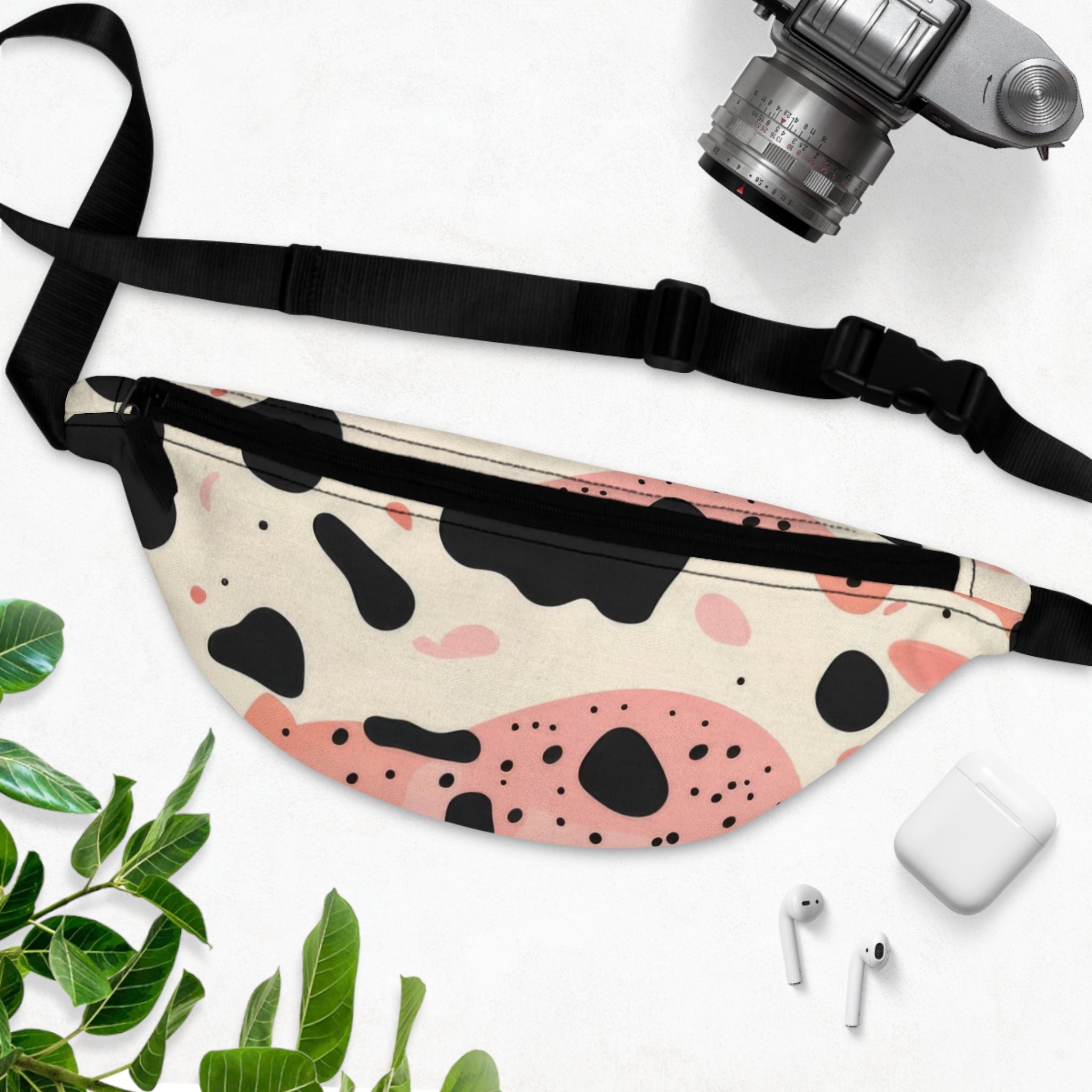 Organic Cow Print Cream and Pink Fanny Pack, Artsulli - Art is Long, Life is Short, Bags, , , , , , , 