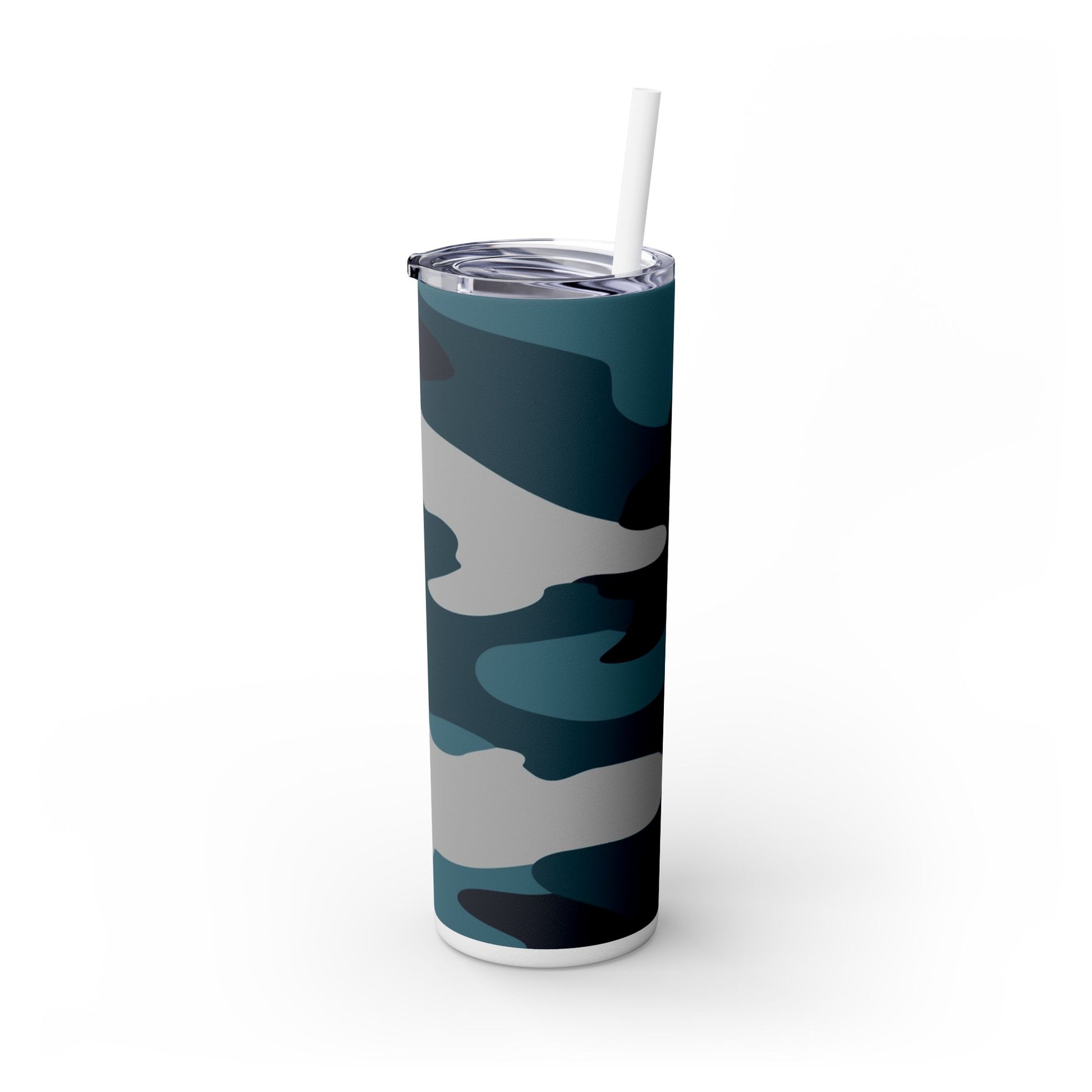 Blue Camouflage Skinny Tumbler with Straw, 20oz, Artsulli - Art is Long, Life is Short, Mug, , , , , , , 
