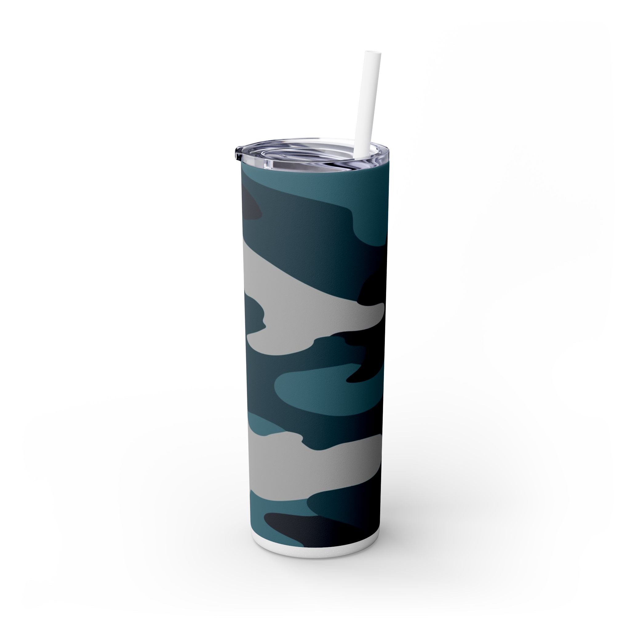 Blue Camouflage Skinny Tumbler with Straw, 20oz, Artsulli - Art is Long, Life is Short, Mug, , , , , , , 