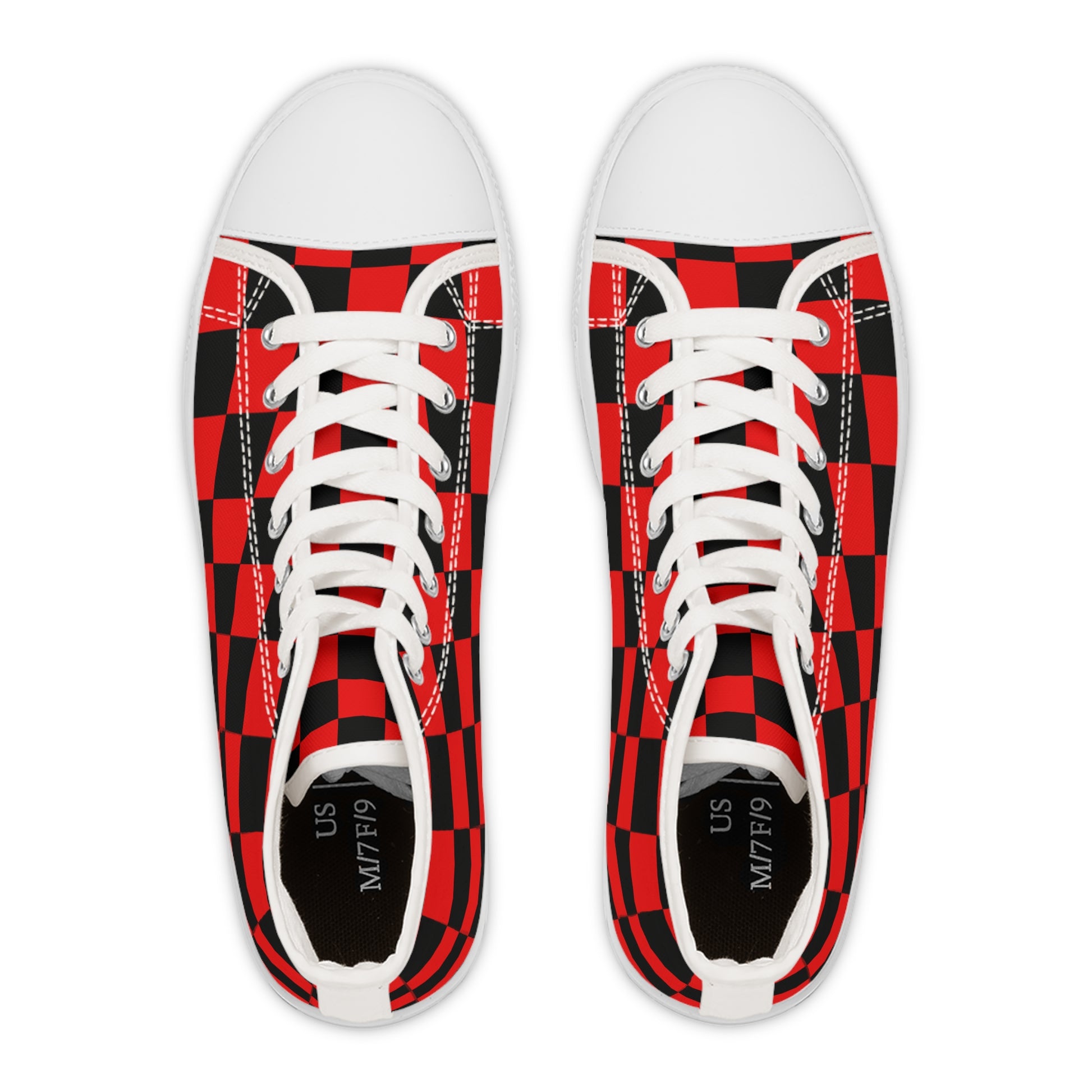 Checkerboard Red and Black Women's High Top Sneakers, Artsulli - Art is Long, Life is Short, Shoes, , , , , , , 