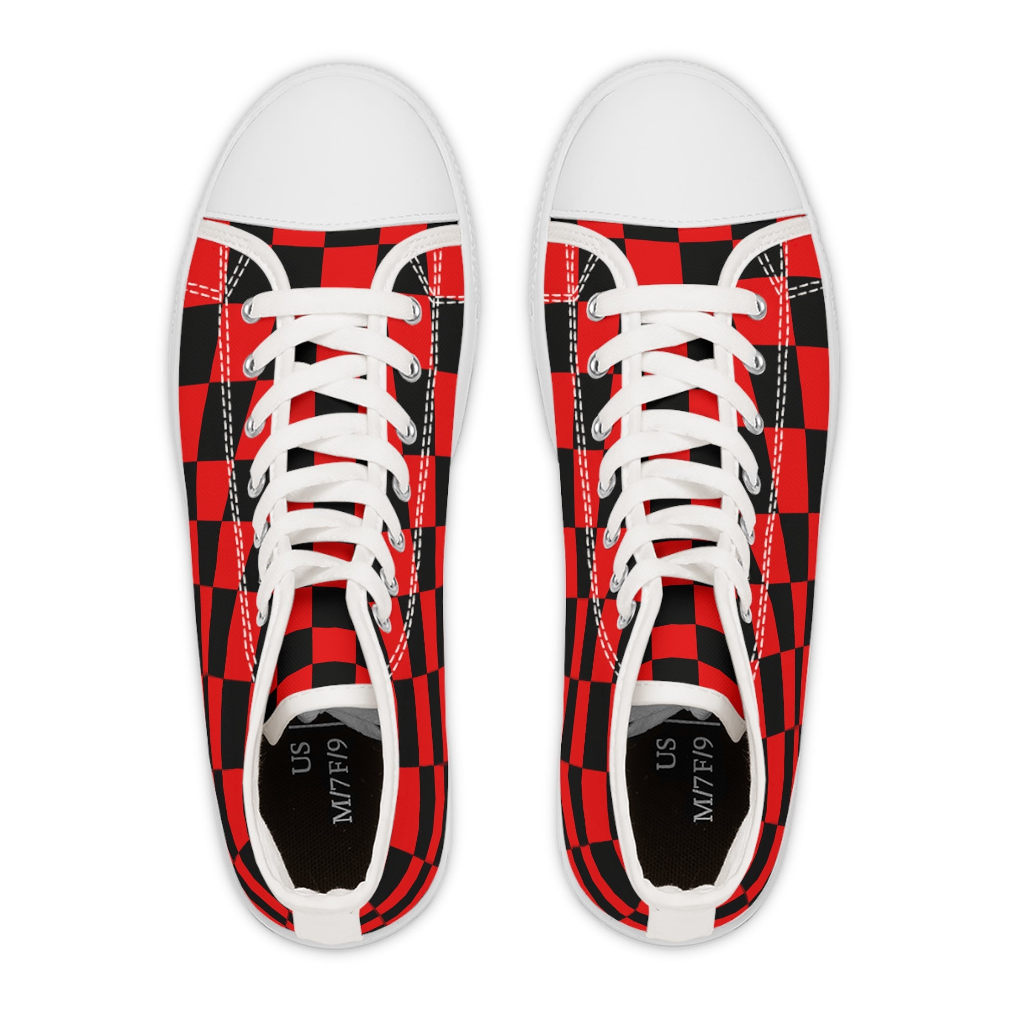Checkerboard Red and Black Women's High Top Sneakers, Artsulli - Art is Long, Life is Short, Shoes, , , , , , , 
