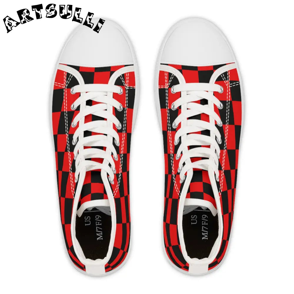 JAKKOUTTHEBXX Checkerboard Red and Black Women’s High Top Sneakers