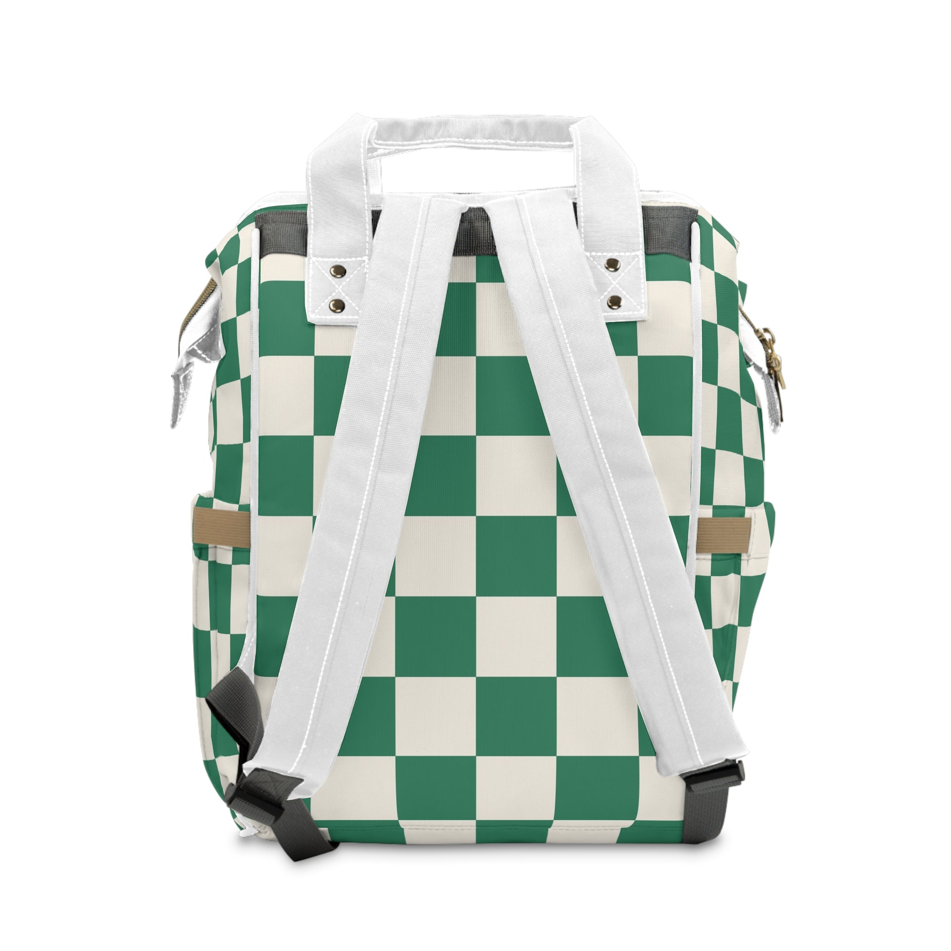Checkerboard Dark Green Multifunctional Diaper Backpack, Artsulli - Art is Long, Life is Short, Bags, , , , , , , 