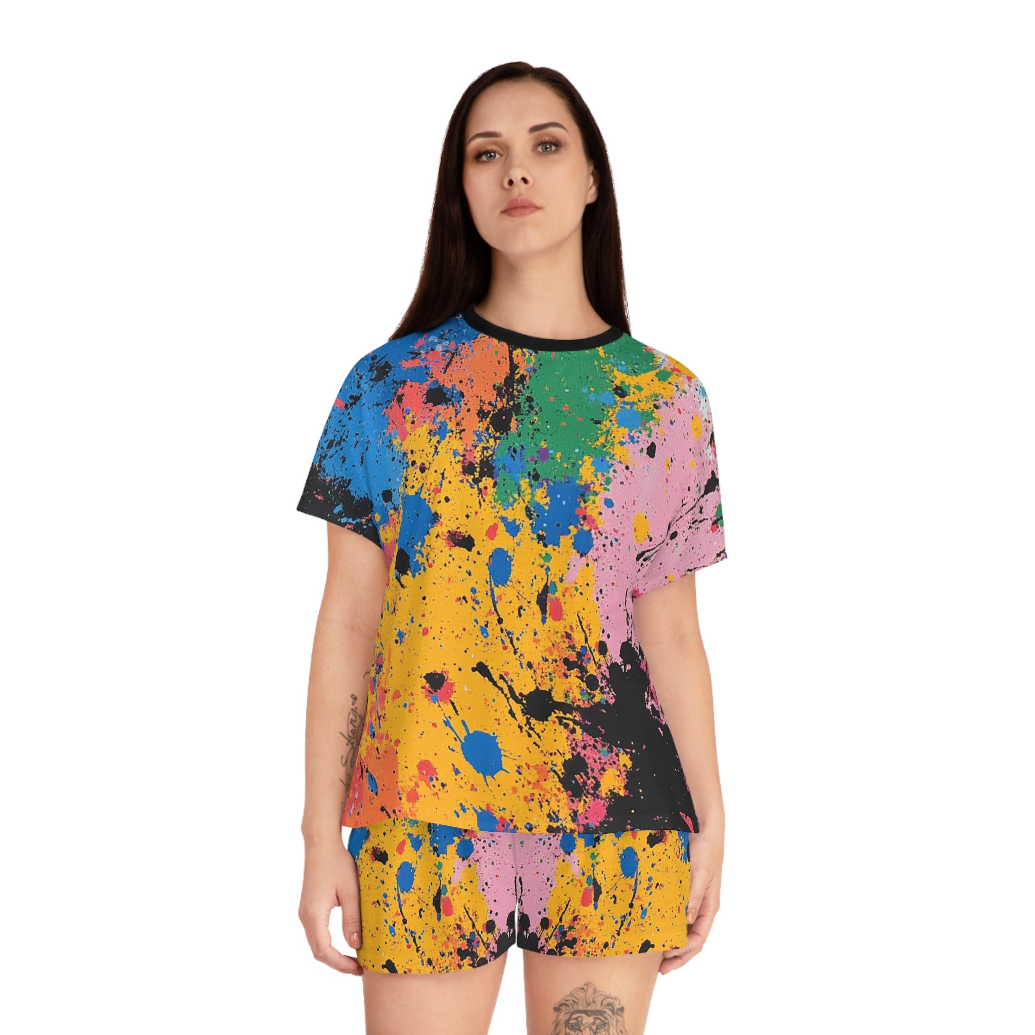 The Colors Of Paint Splatter Women's Short Pajama Set (AOP), Artsulli - Art is Long, Life is Short, All Over Prints, , , , , , , 