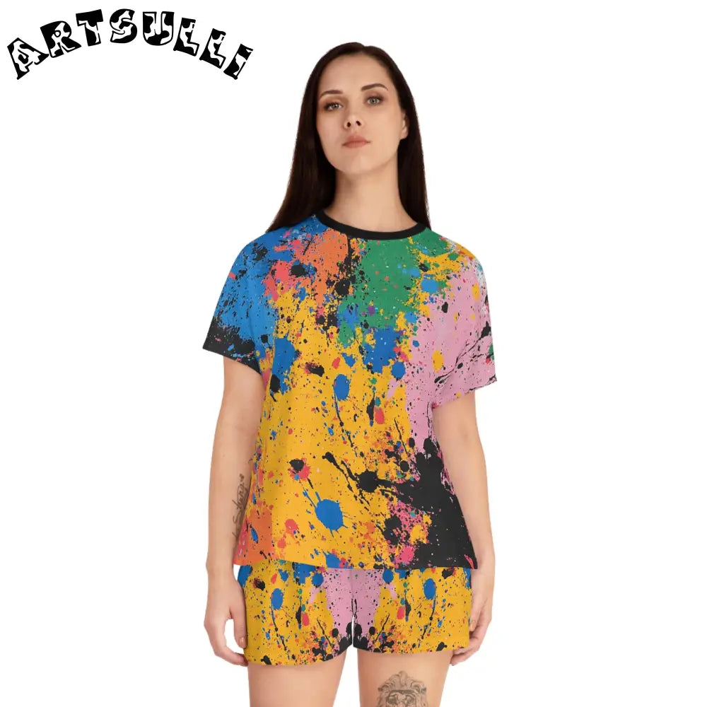 JAKKOUTTHEBXX The Colors Of Paint Splatter Women’s Short Pajama Set