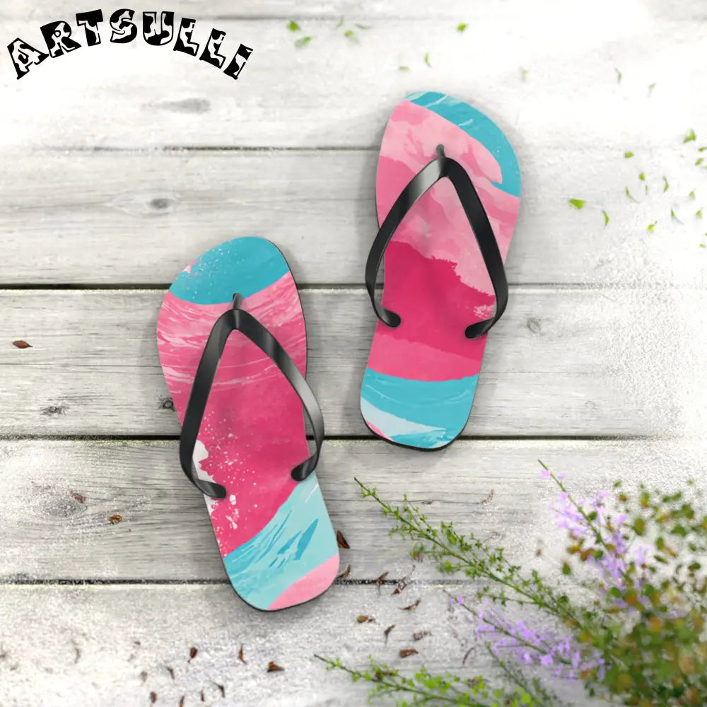 JAKKOUTTHEBXX The Great Pastelwave Pink and Blue Flip Flops