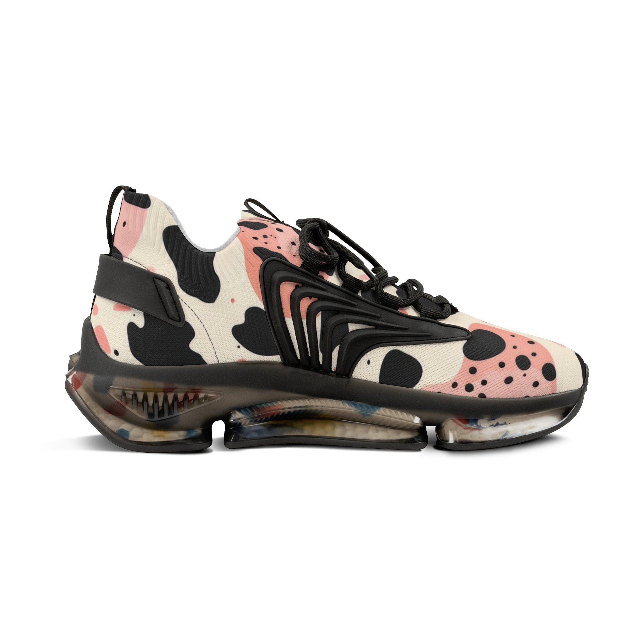 Organic Cow Print Cream and Pink Men's Mesh Sneakers, Artsulli - Art is Long, Life is Short, Shoes, , , , , , , 