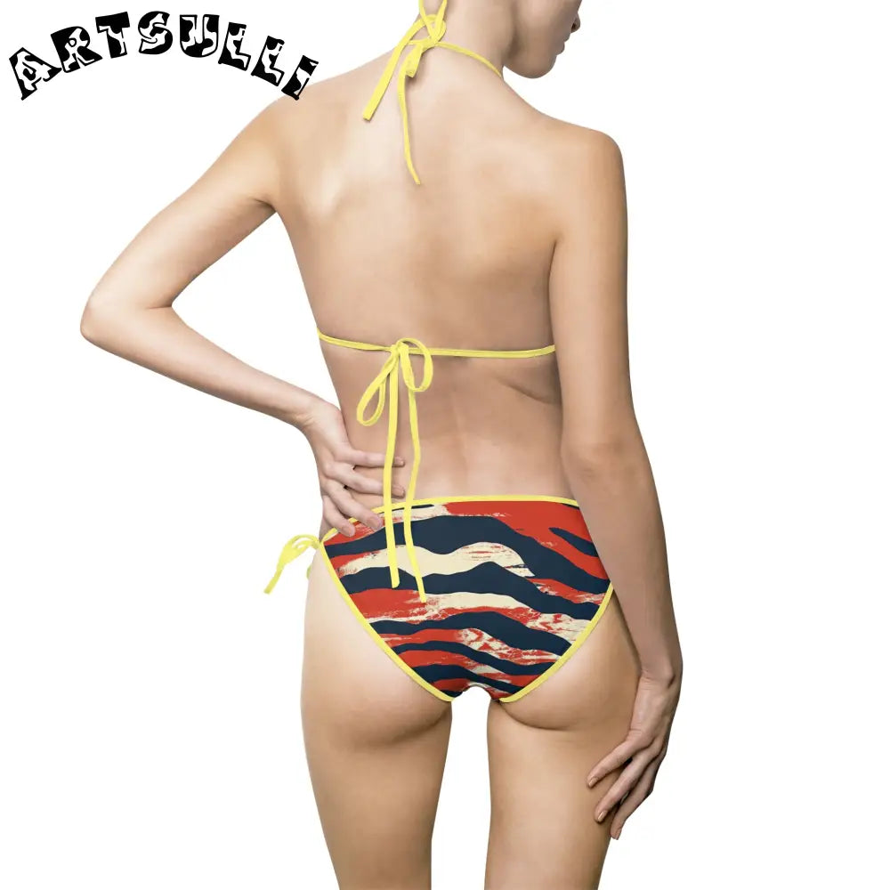 JAKKOUTTHEBXX Red White and Blue Striped Bikini Swimsuit for Women