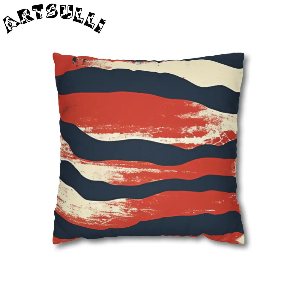 JAKKOUTTHEBXX Abstract Red White Navy Blue Wavy Stripe Square Pillow