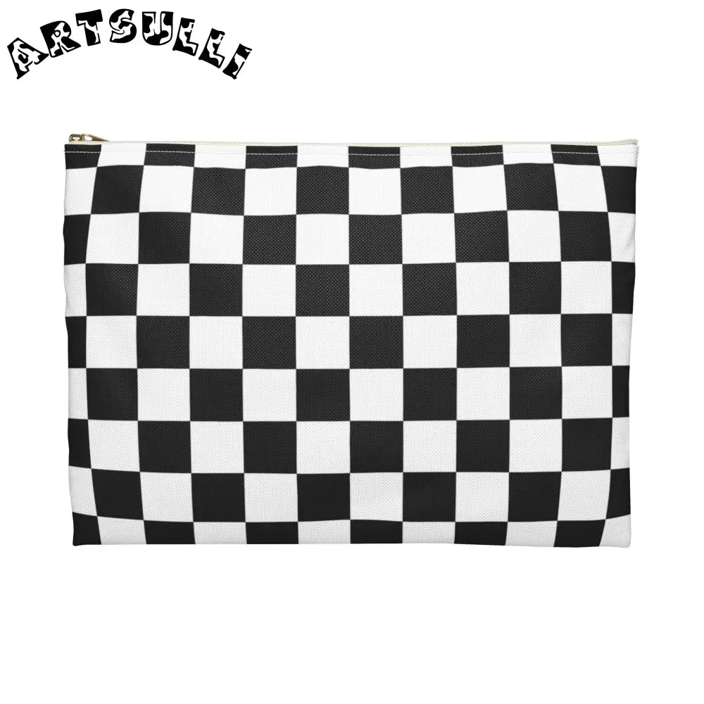 JAKKOUTTHEBXX Checkerboard White and Black Accessory Pouch