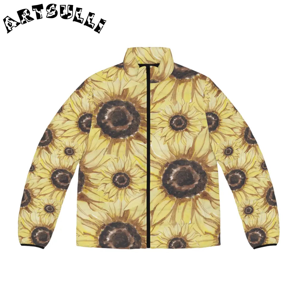 JAKKOUTTHEBXX Retro Anime Sunflower Men’s Puffer Jacket (AOP)