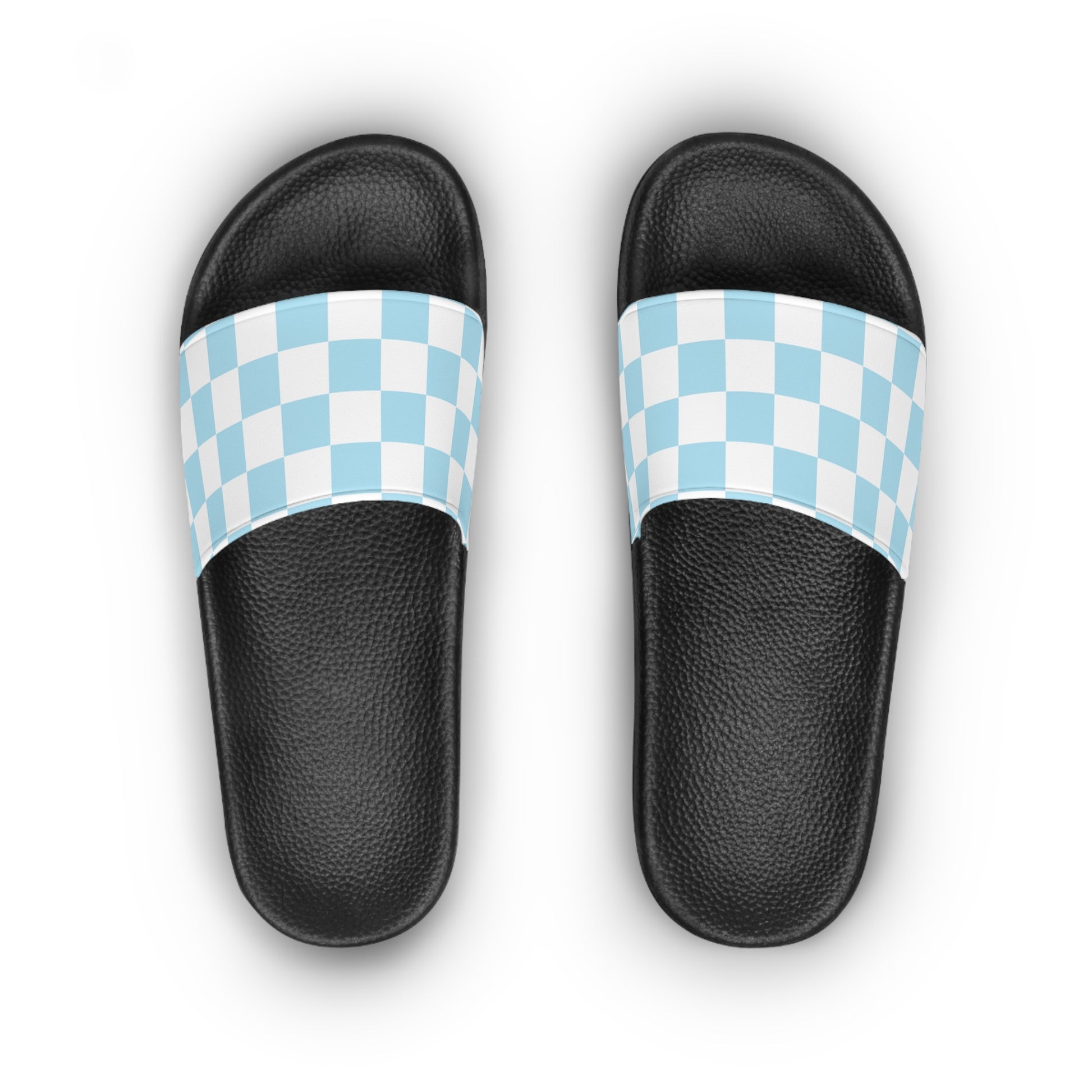 Checkerboard Sky Blue Women's Slide Sandals, Artsulli - Art is Long, Life is Short, Shoes, , , , , , , 