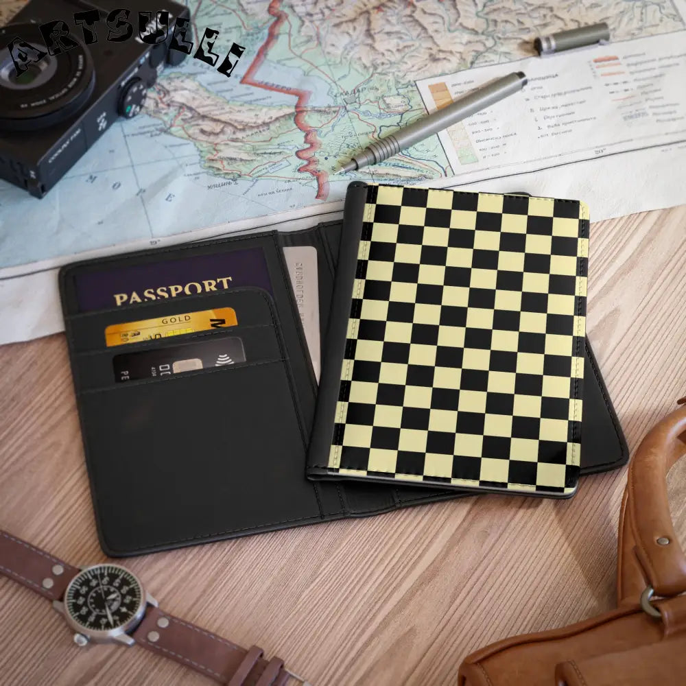 JAKKOUTTHEBXX Checkerboard Black and Yellow Passport Cover