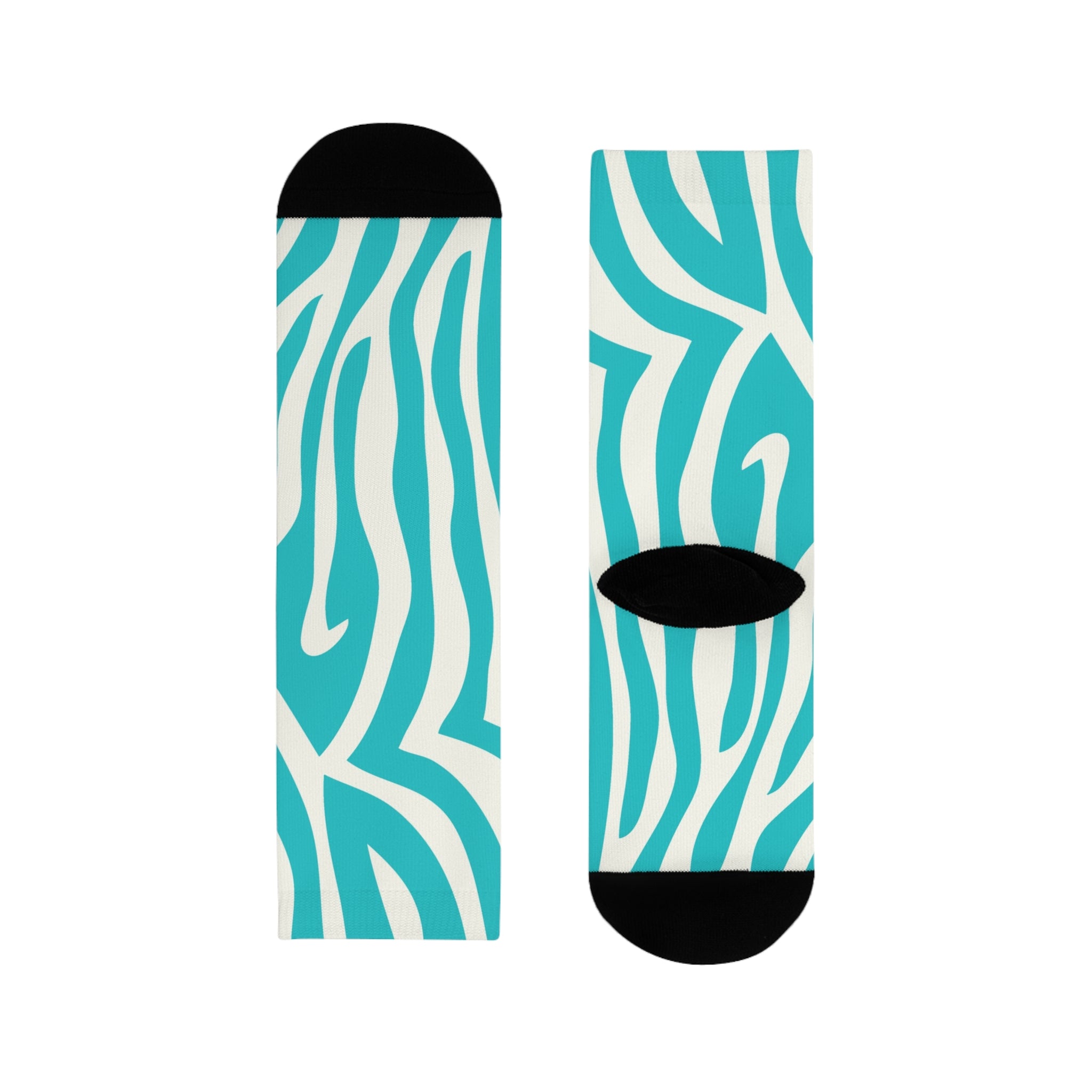 Melting Zebra Stripes Turquoise and White Sublimation Crew Socks (EU), Artsulli - Art is Long, Life is Short, All Over Prints, , , , , , , 